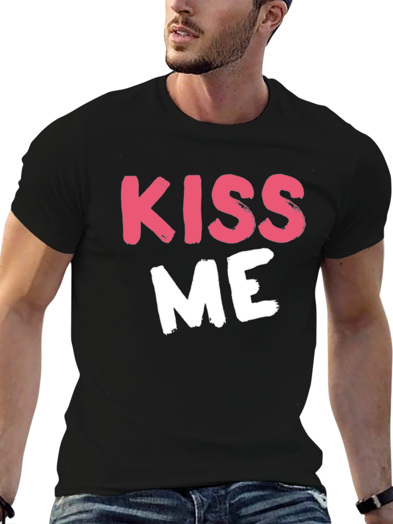 Black Kiss Me Graphic Tee - Black Crew Neck T-Shirt view 6