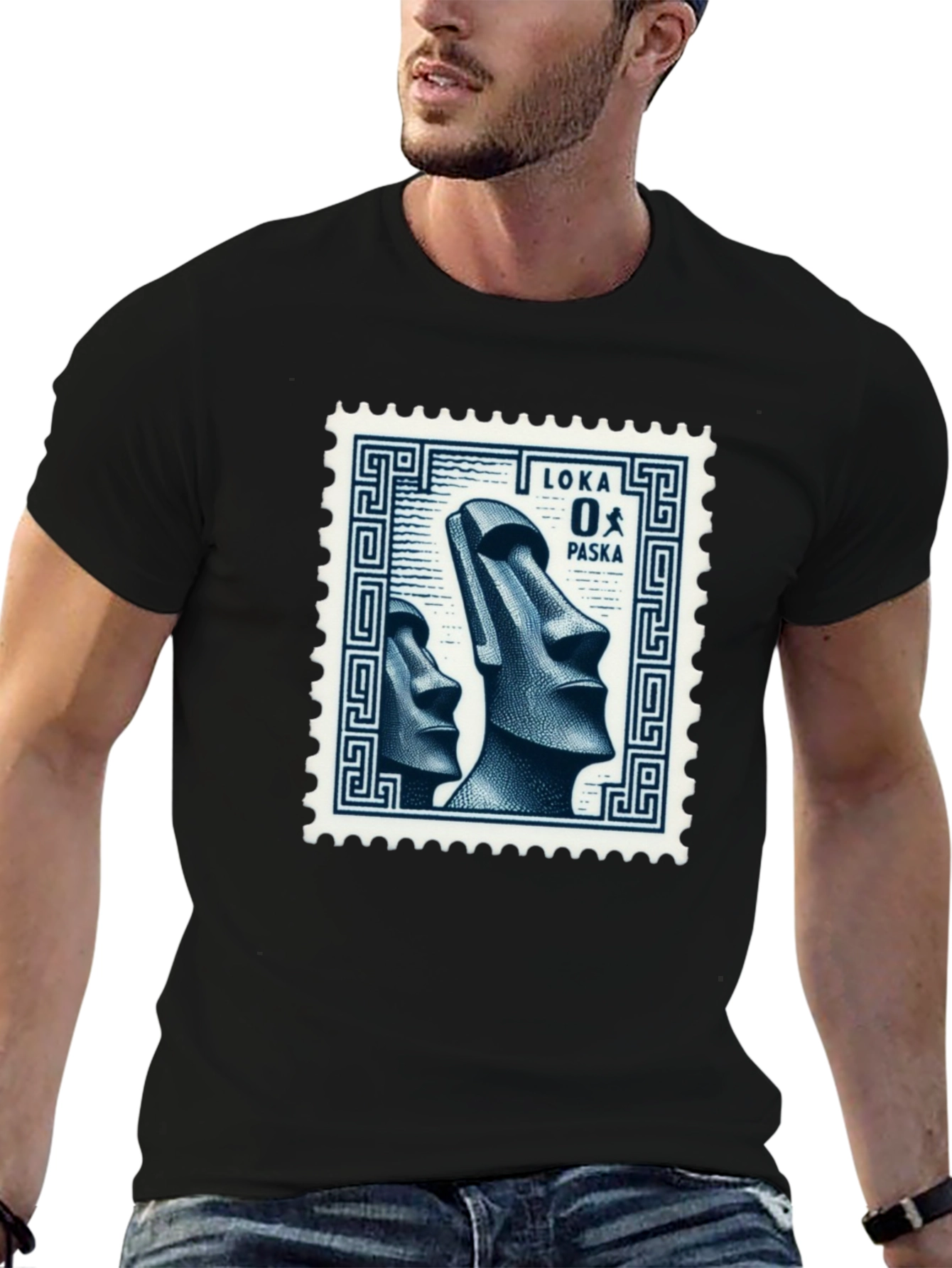 Black Moai Easter Island Stamp Graphic T-Shirt view 6