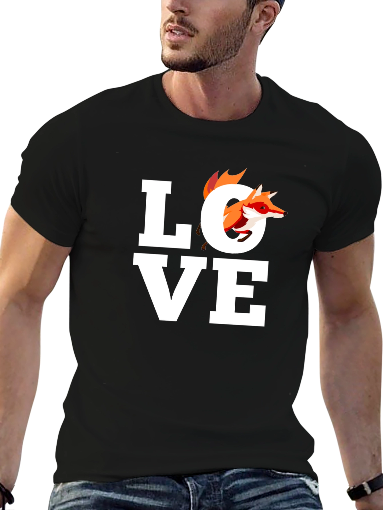 Black Fox Love Graphic Tee - Unisex Black T-Shirt view 6