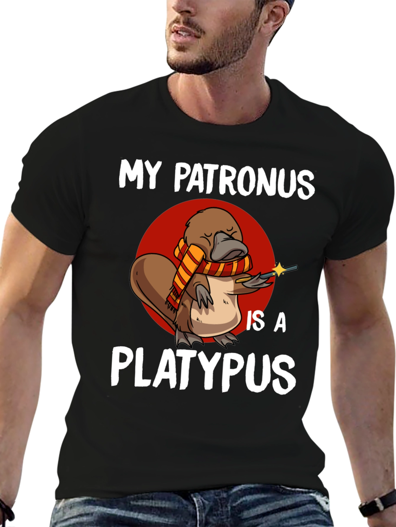 Black My Patronus is a Platypus T-Shirt view 6