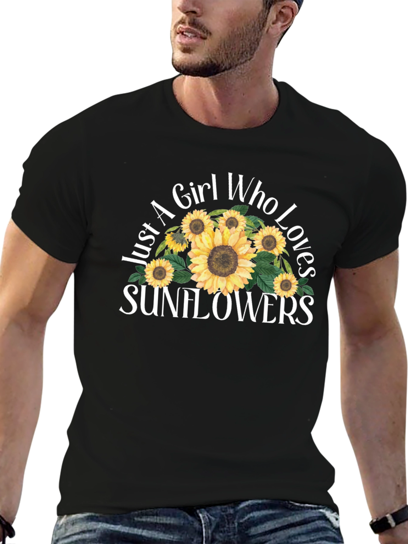 Black Sunflower Lover Graphic T-Shirt - Black Cotton Tee view 6