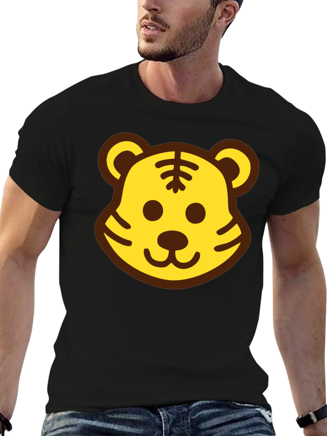 Black Fun Tiger Face Black T-Shirt view 6