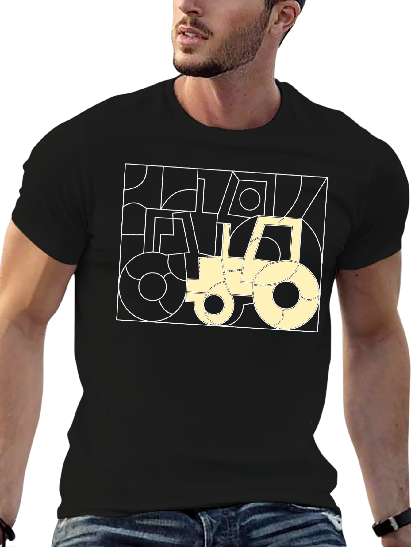 Black Abstract Tractor Graphic Tee - Black Cotton Comfort view 6