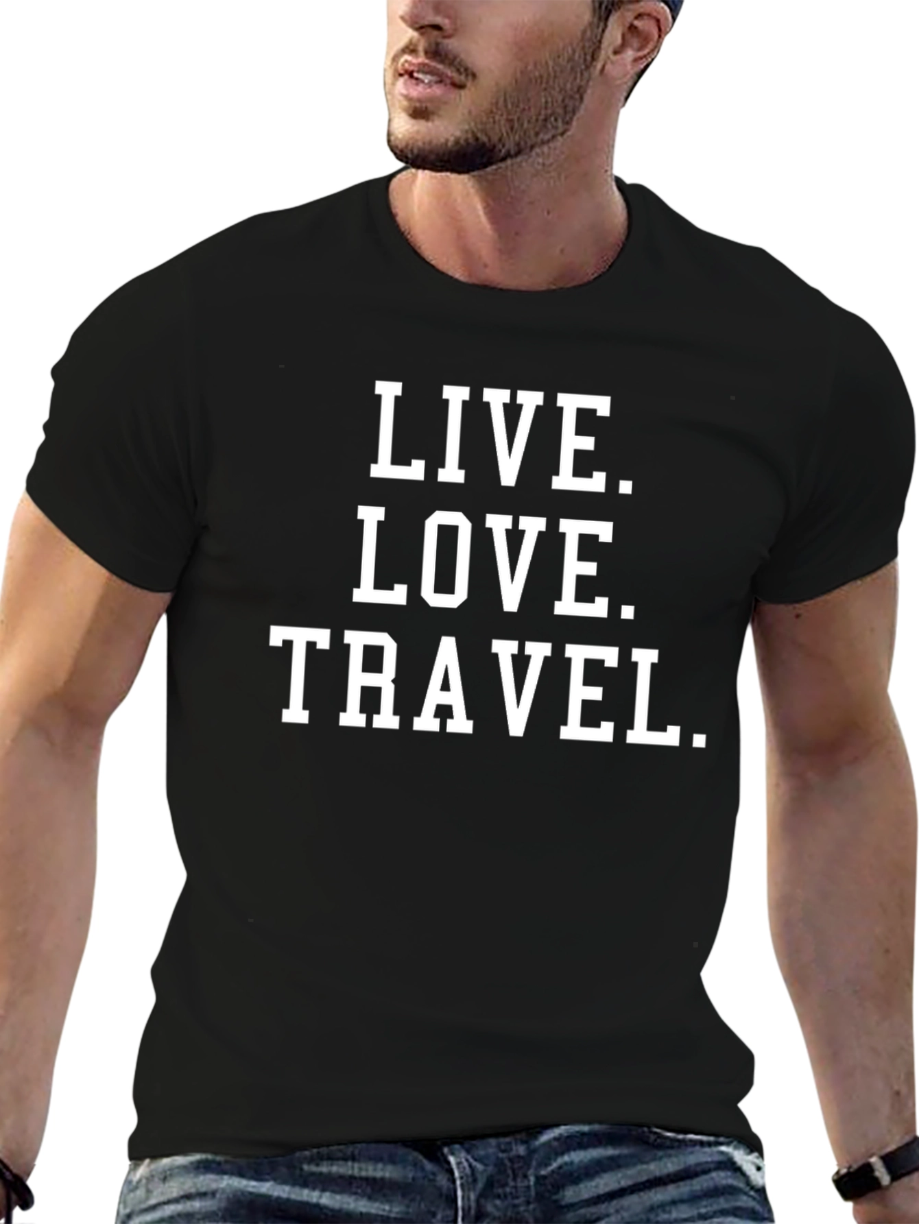 Black Live Love Travel Graphic Tee - Classic Crew Neck view 6