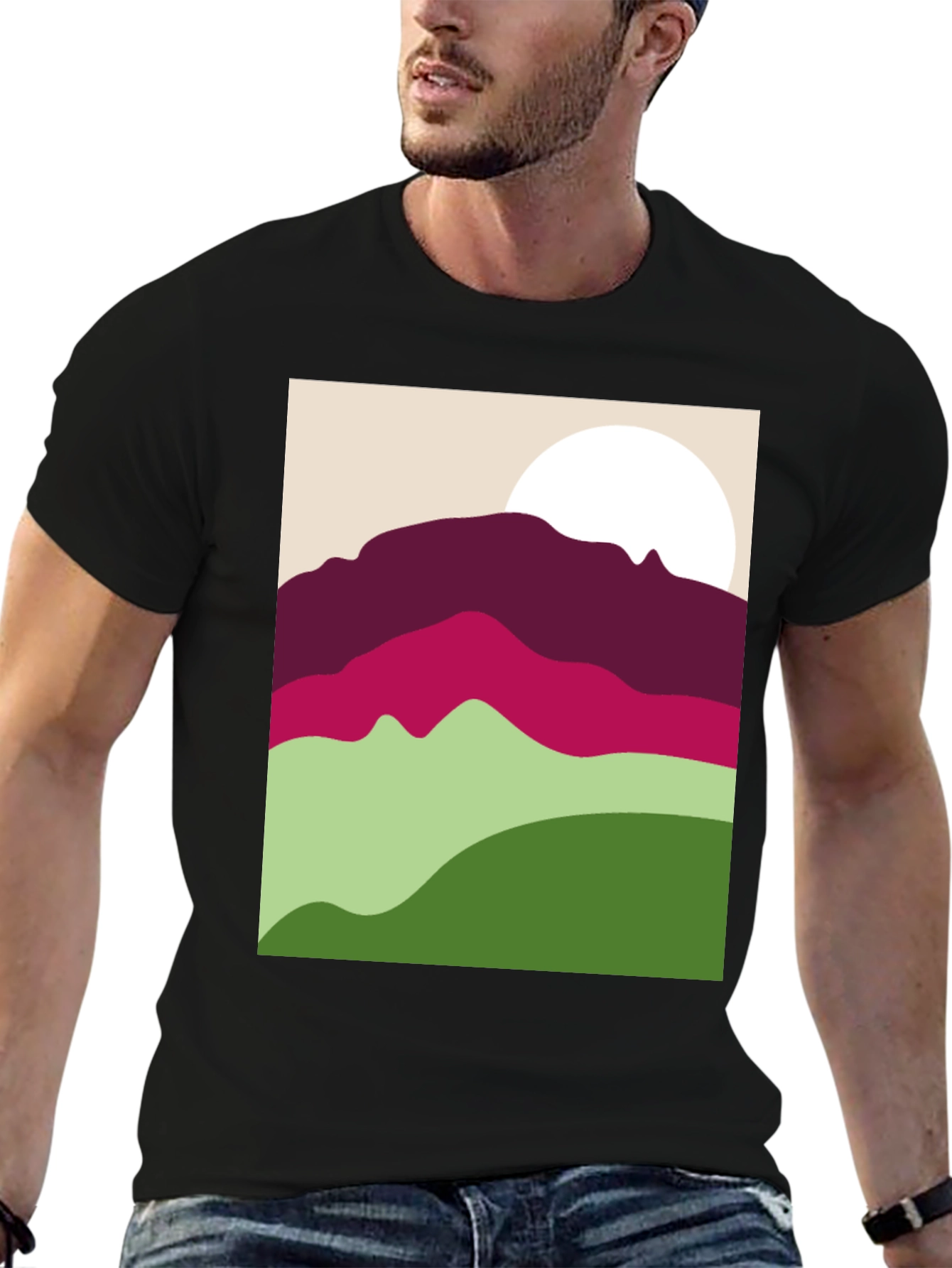 Black Abstract Mountain Scene Graphic Tee - Black view 6