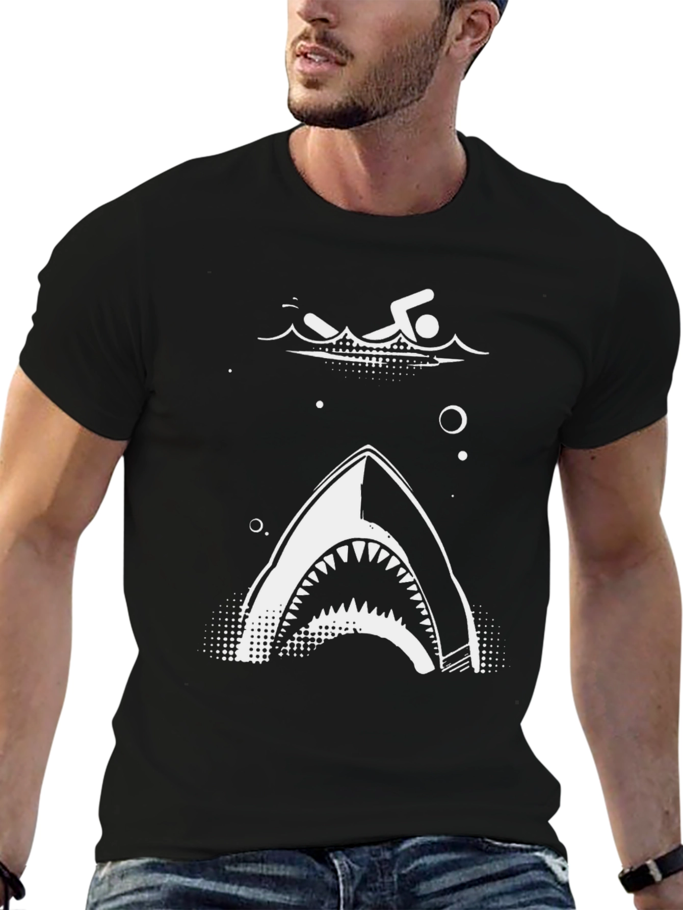 Black Swimmer Shark T-Shirt - Dangerously Cool! view 6