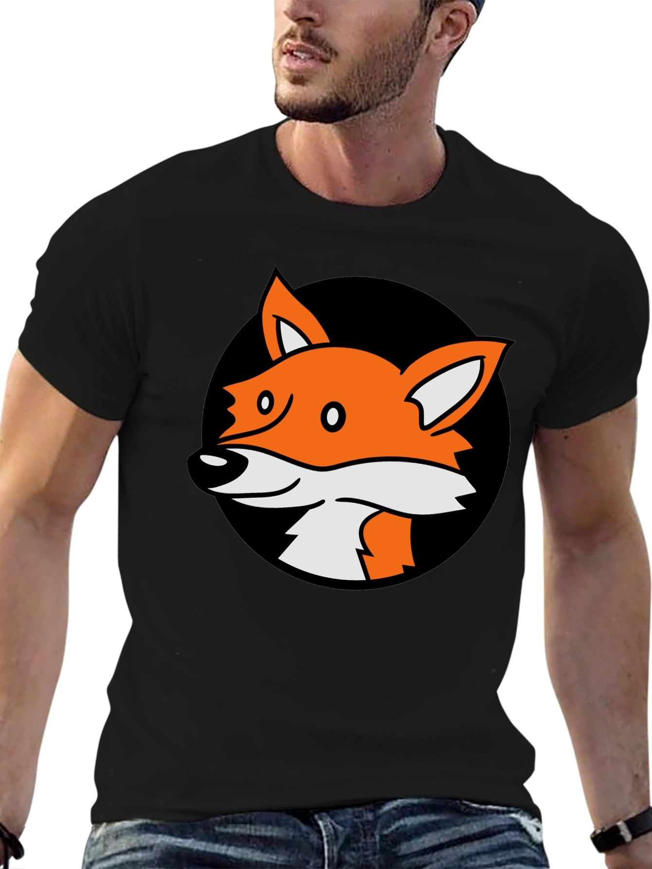 Black Fox Graphic Black T-Shirt - Cartoon Animal Tee view 6