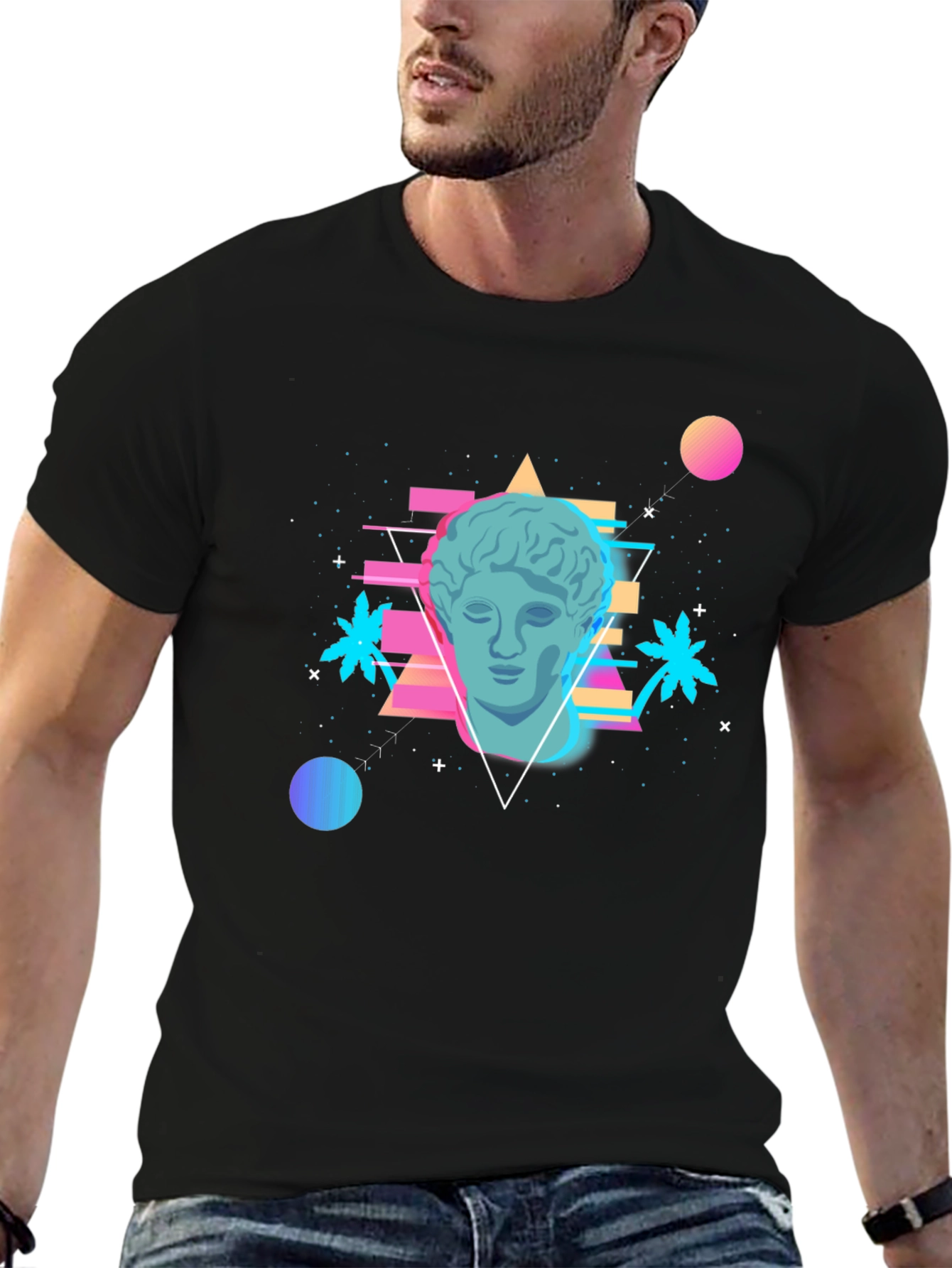 Black Vaporwave Statue T-Shirt - Retro Aesthetic Tee view 6