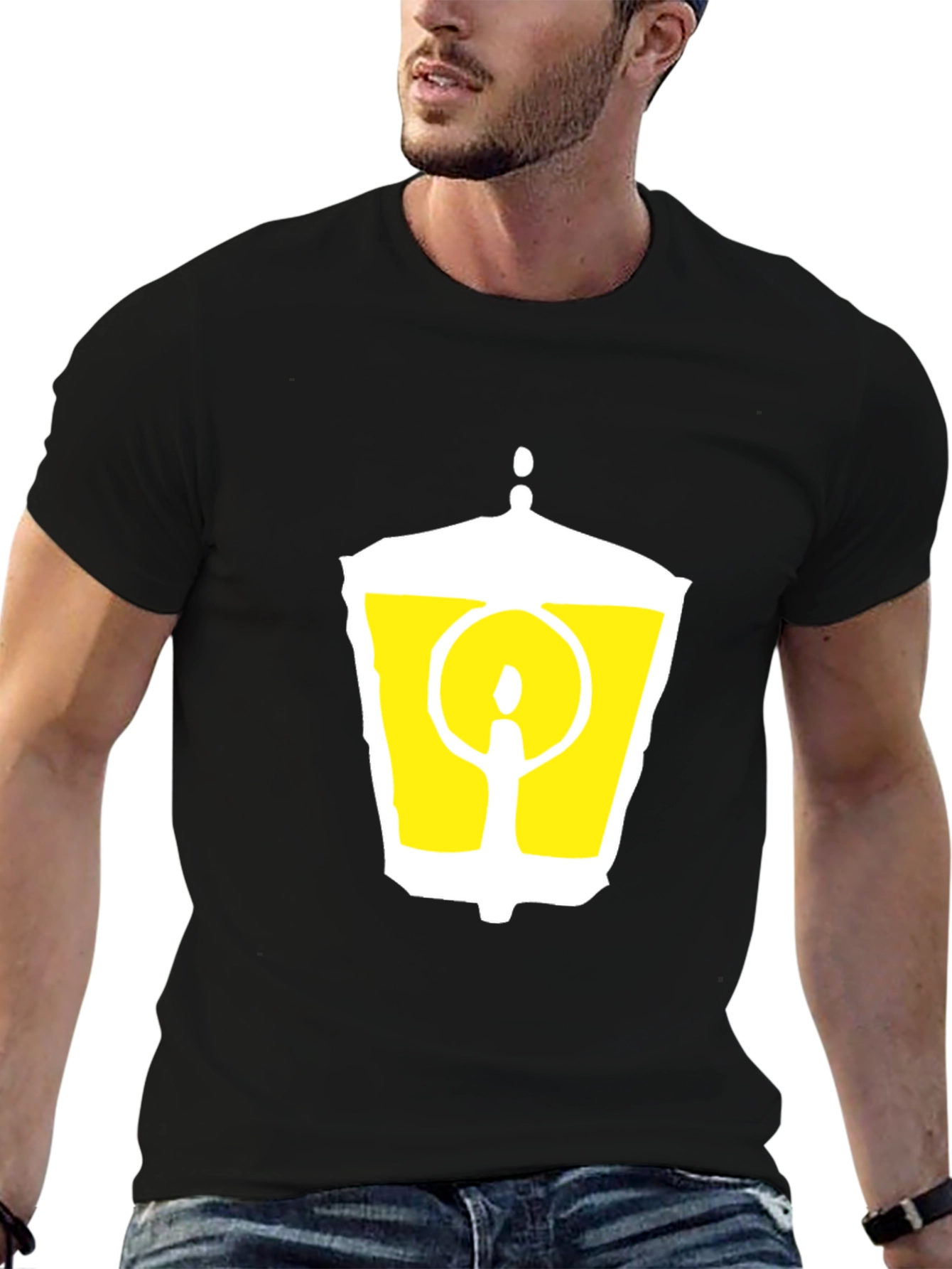 Black Black T-Shirt with Graphic Lantern Design view 6