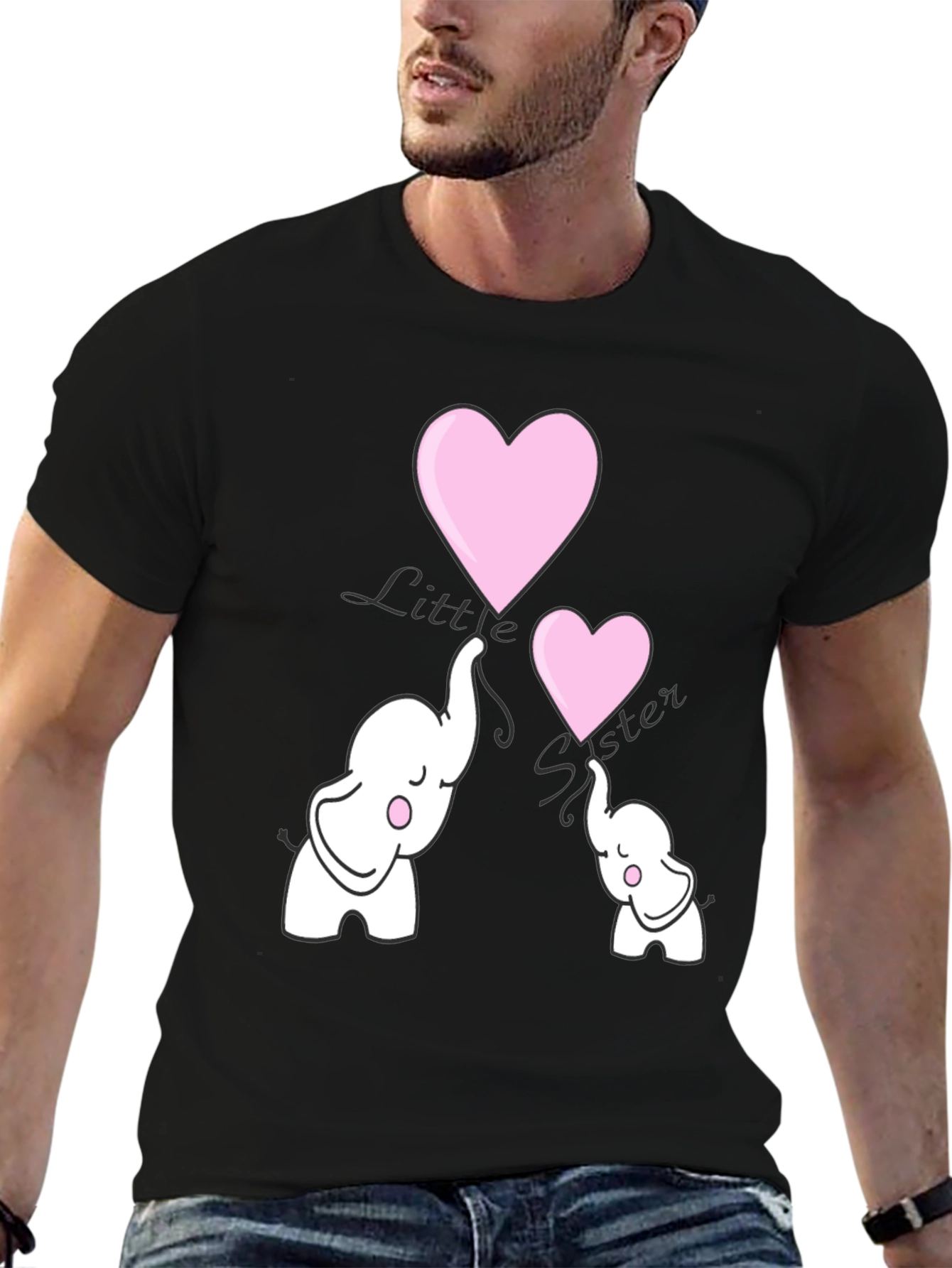 Black Cute Elephant Heart Graphic Tee - Black view 6