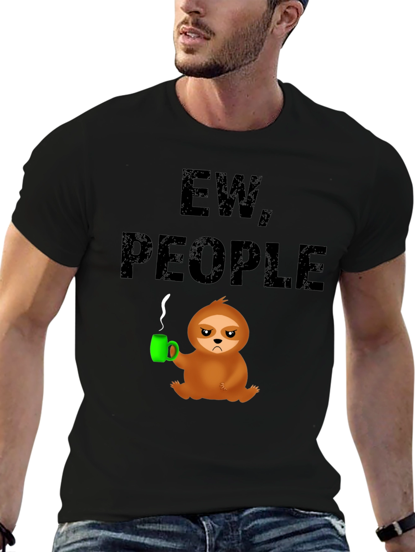 Black Ew People Sloth Graphic Tee - Novelty T-Shirt view 6