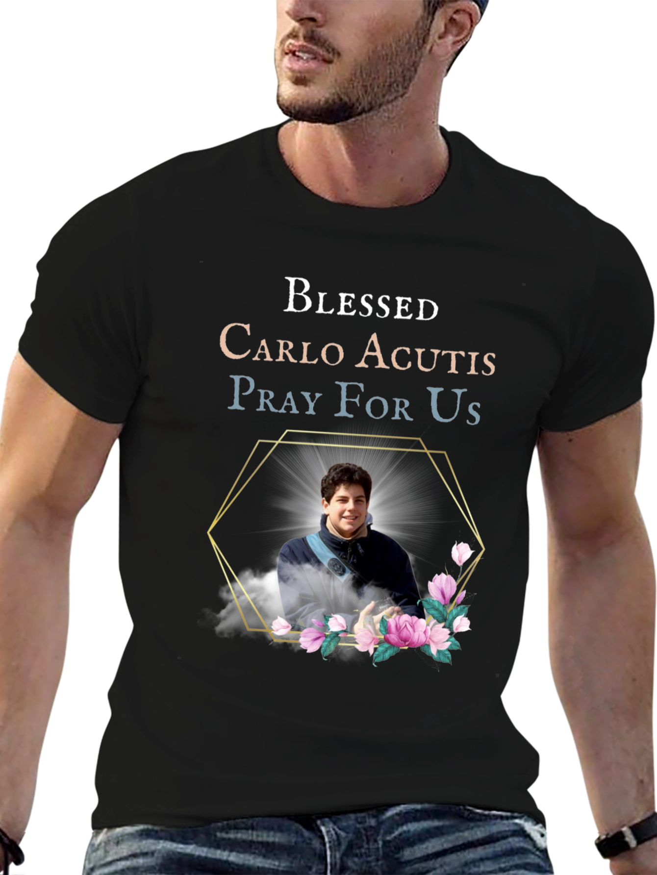 Black Blessed Carlo Acutis Pray For Us Black T-Shirt view 6
