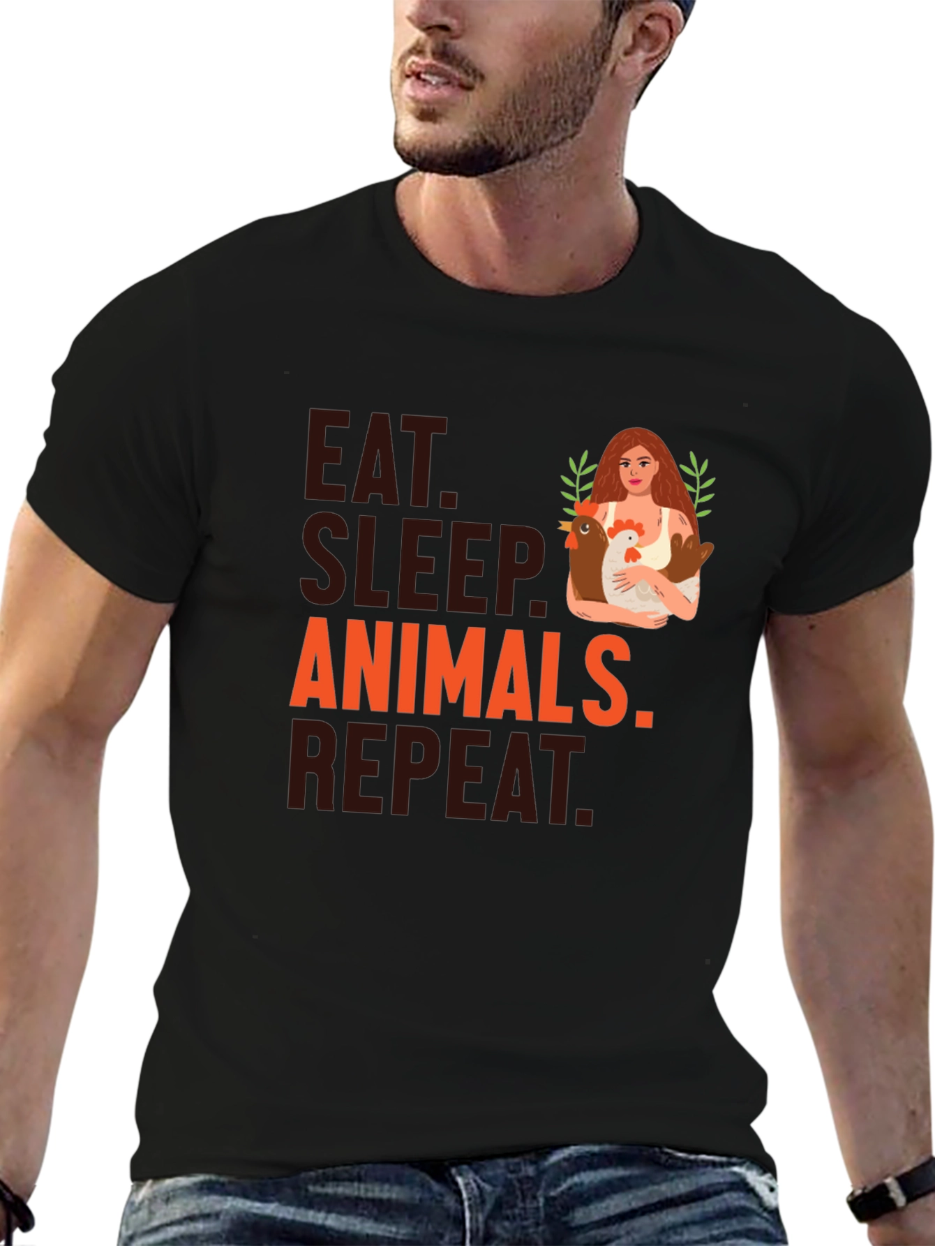Black Eat Sleep Animals Repeat T-Shirt view 6