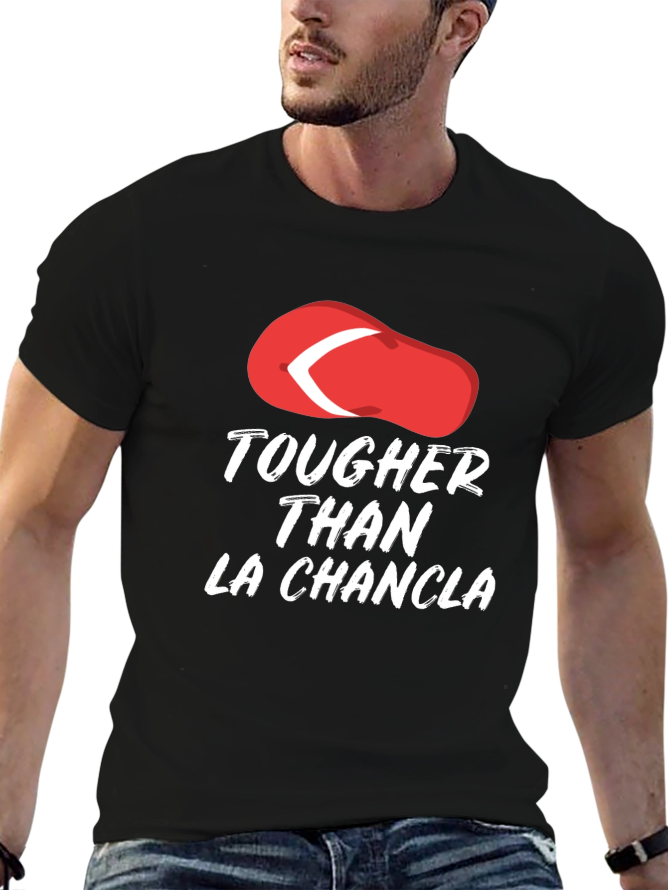Black Tougher Than La Chancla Funny Graphic Tee view 6