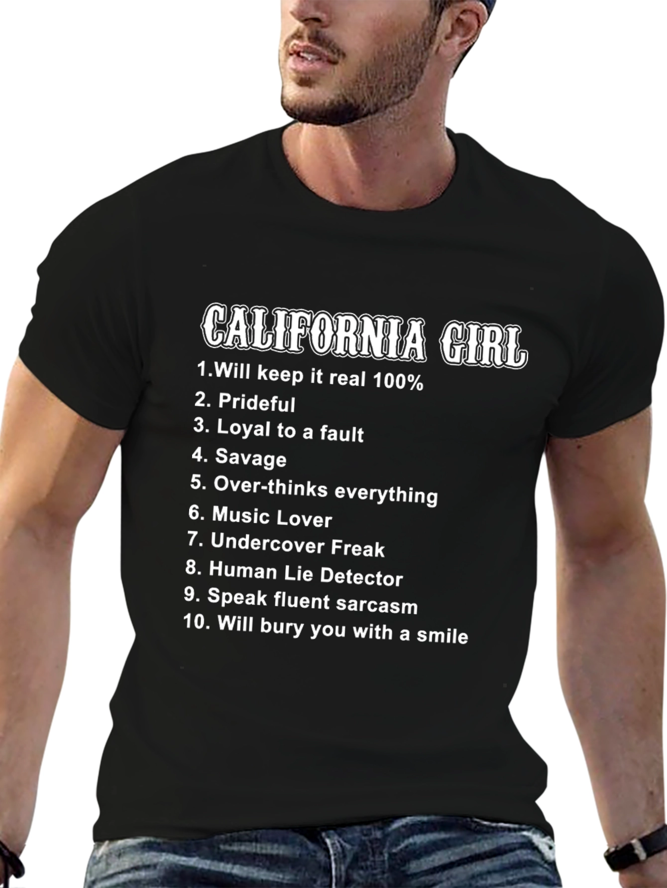 Black California Girl Graphic T-Shirt - Humorous Novelty Tee view 6