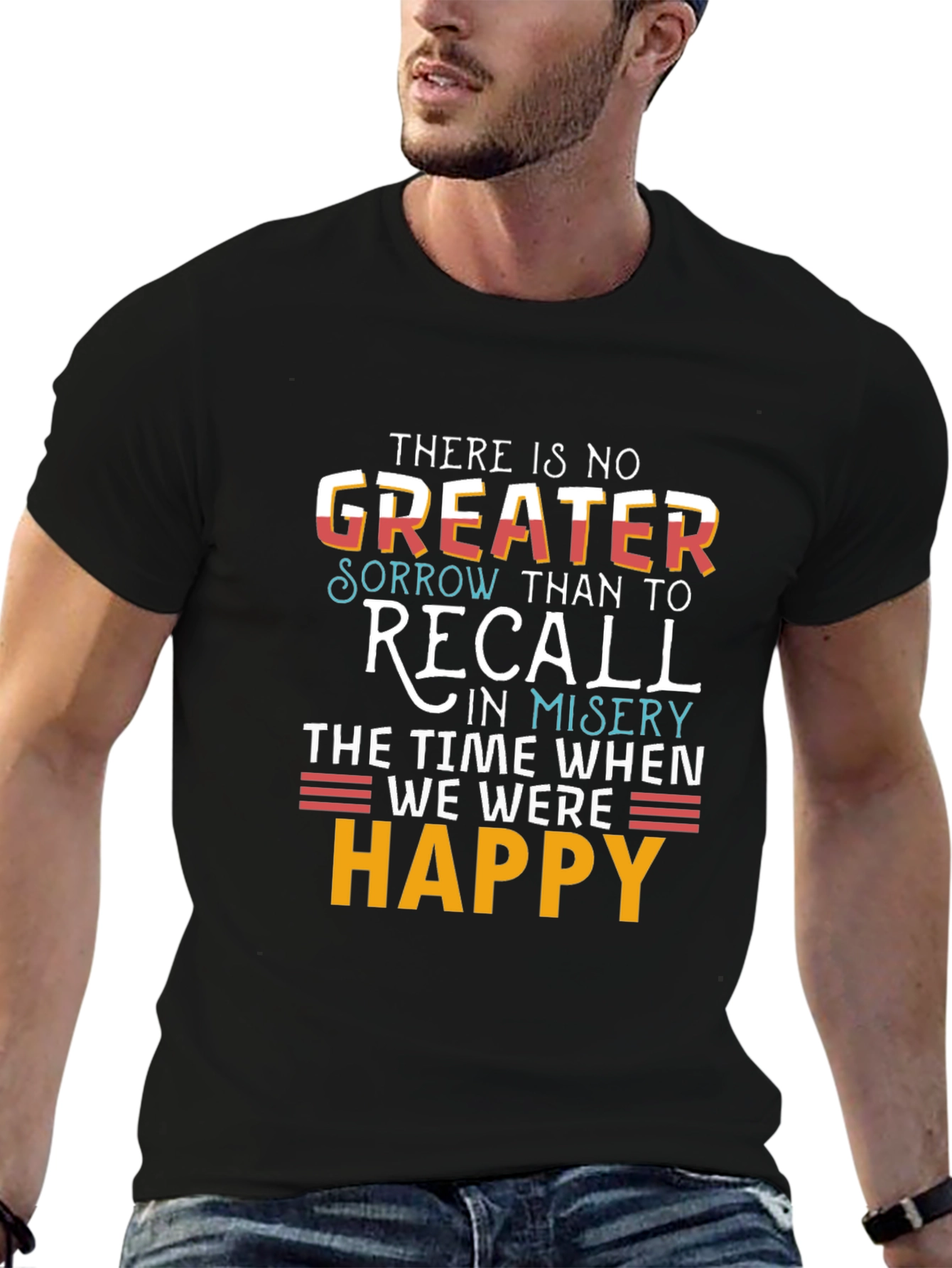 Black Motivational T-Shirt: Recall Happy Times view 6