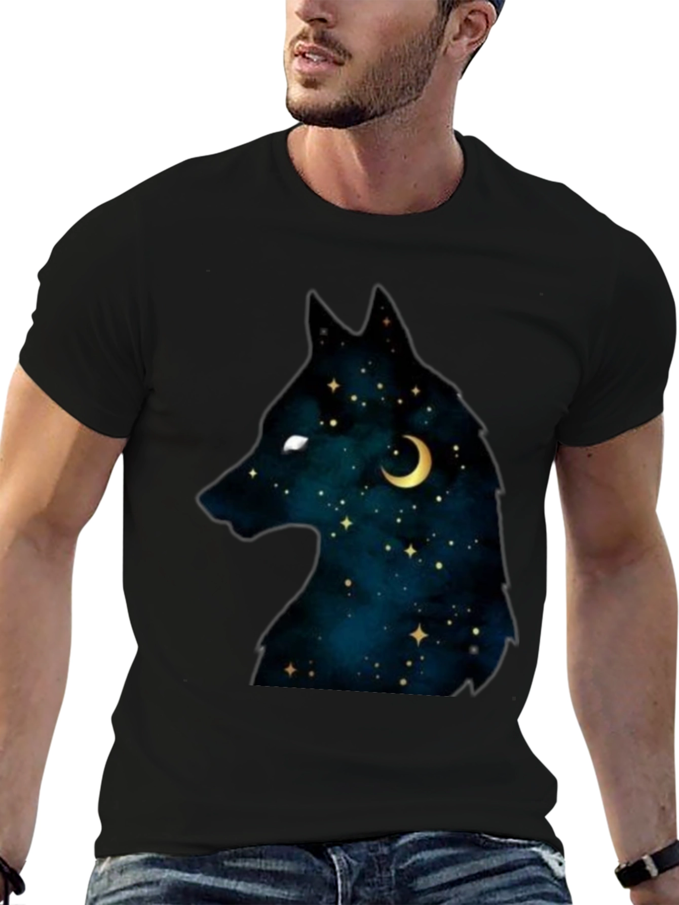 Black Celestial Wolf Graphic Tee - Black view 6