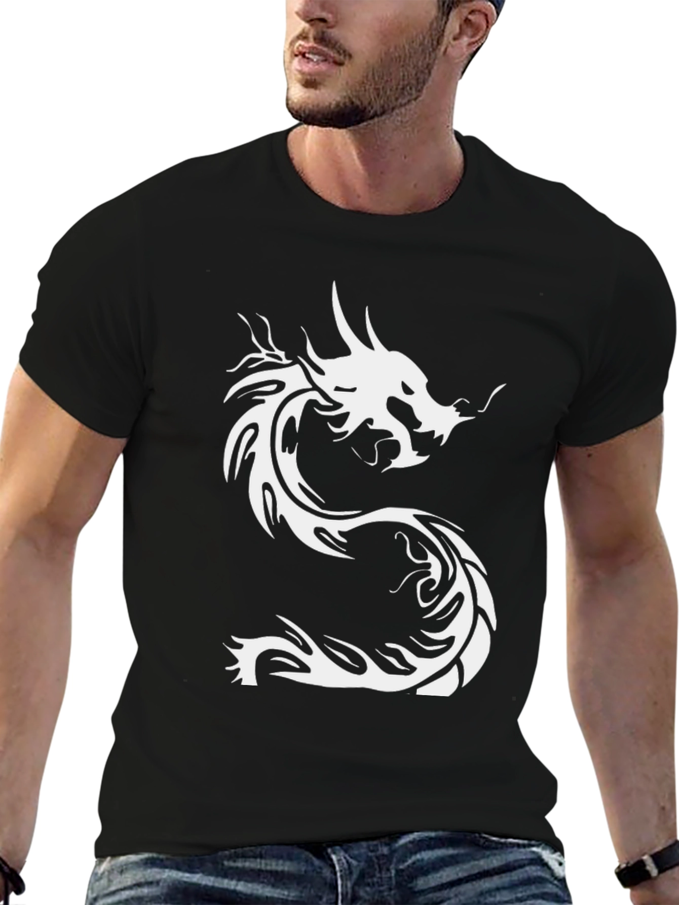 Black Dragon Graphic Black Tee - Stylish Men's Shirt view 6