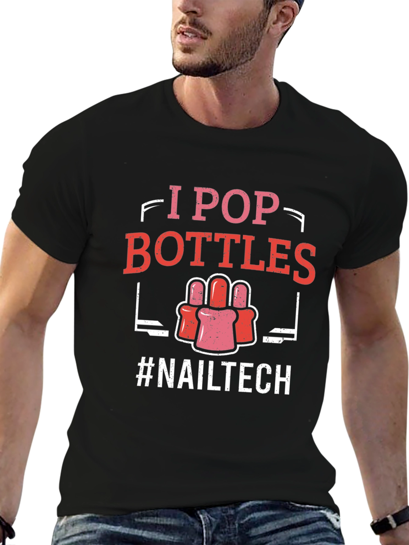 Black I Pop Bottles Nail Tech T-Shirt view 6