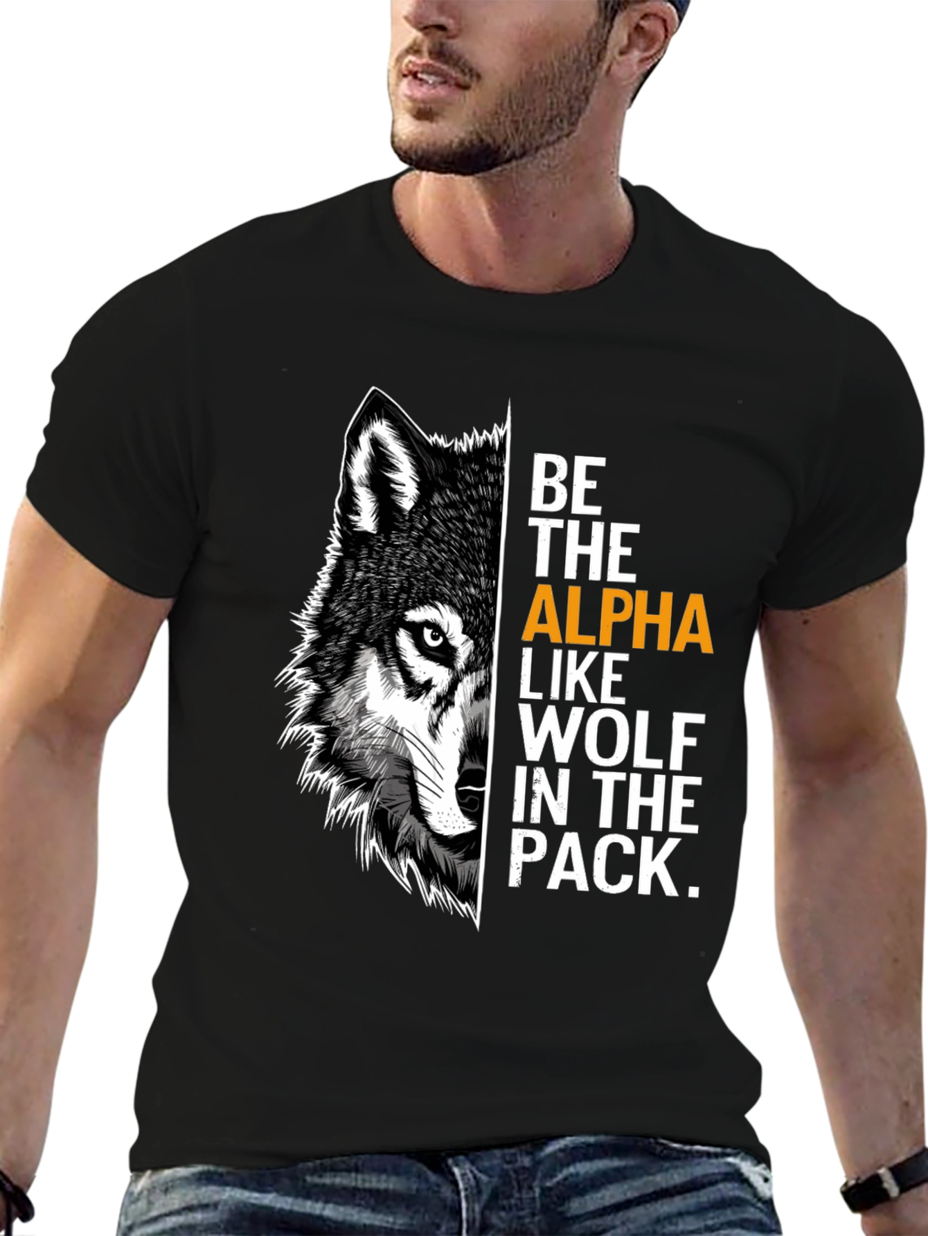Black Be the Alpha Wolf Graphic Print T-Shirt view 6