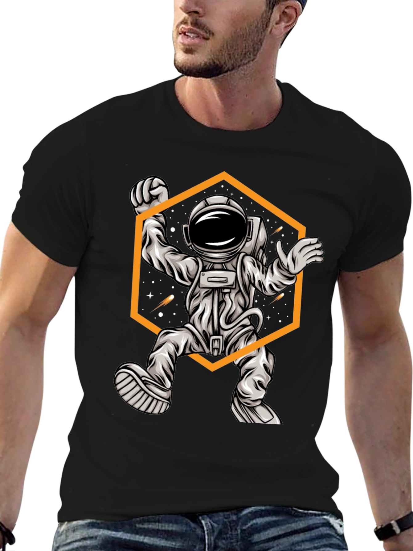 Black Astronaut Graphic Tee - Black Cotton T-Shirt view 6
