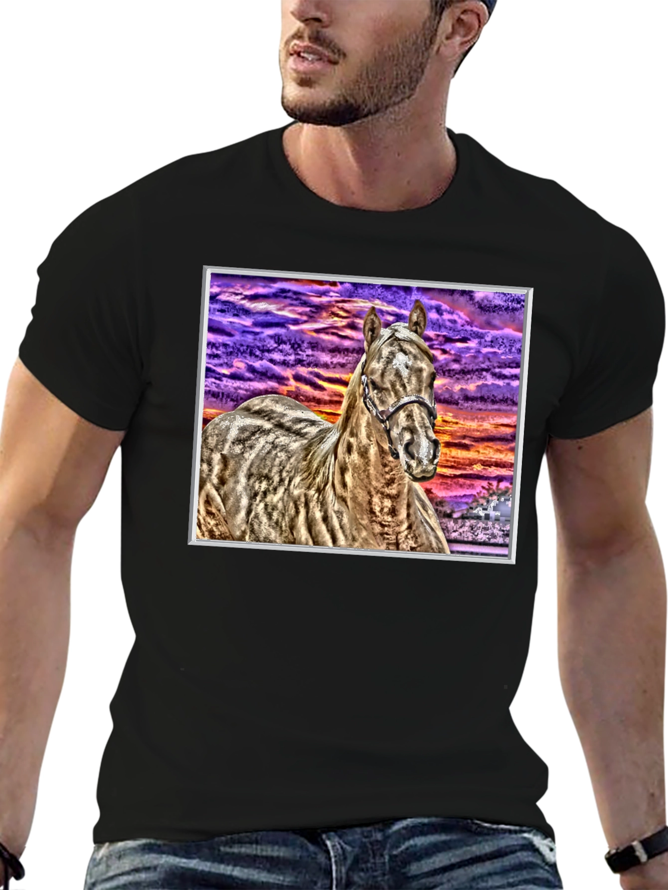 Black Horse Graphic Tee - Sunset Sky Black T-Shirt view 6
