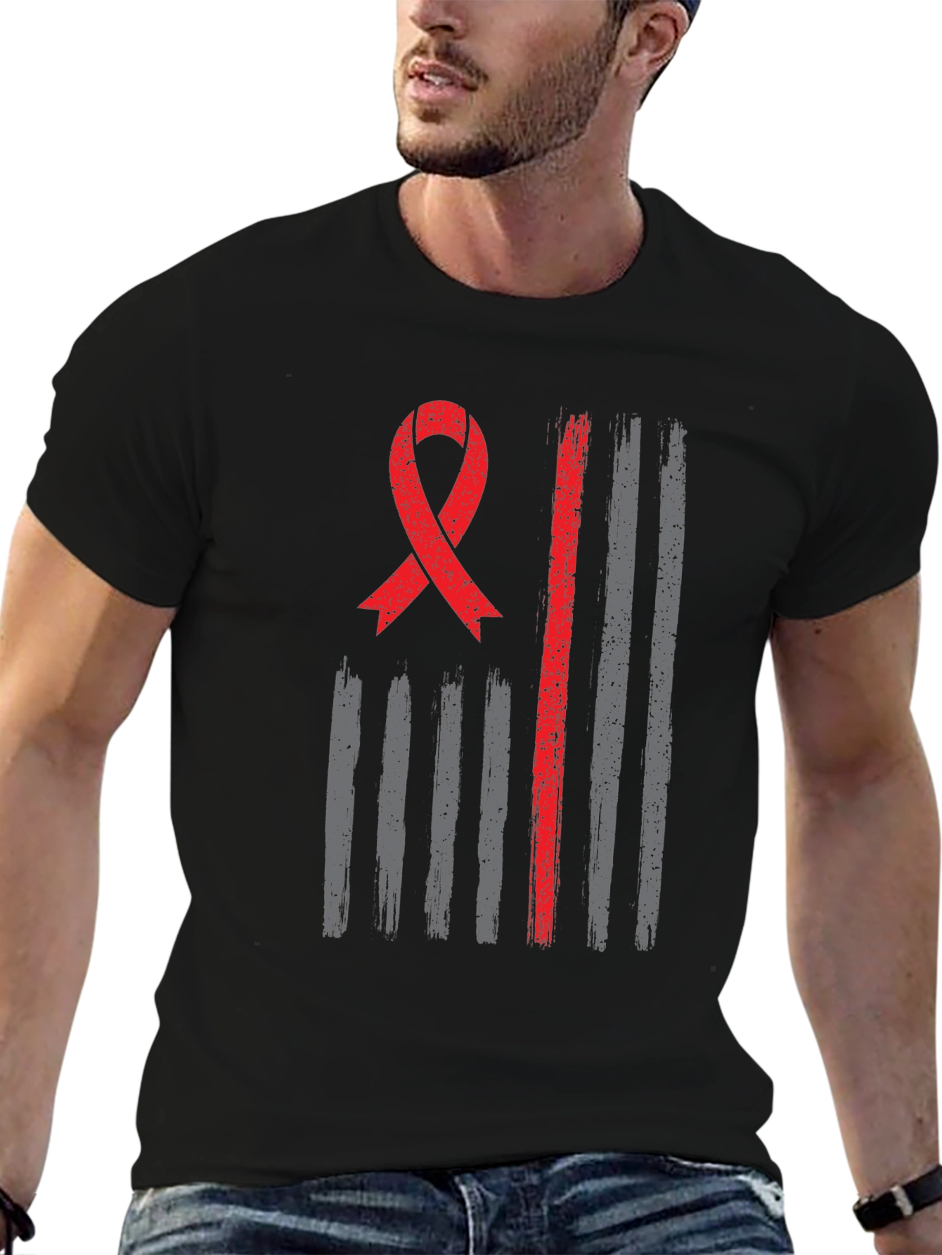 Patriotic Ribbon Graphic T-Shirt - Support Cause - 6