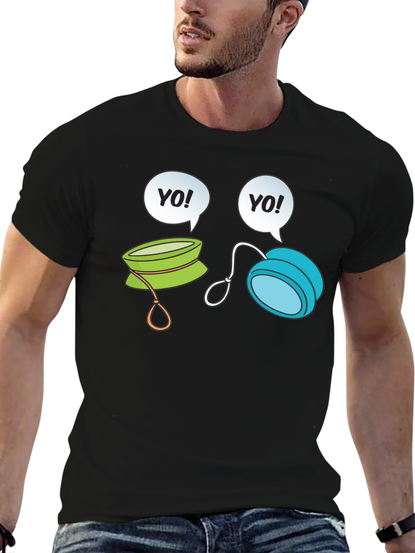 Black Yo-Yo Cartoon Graphic Black T-Shirt view 6