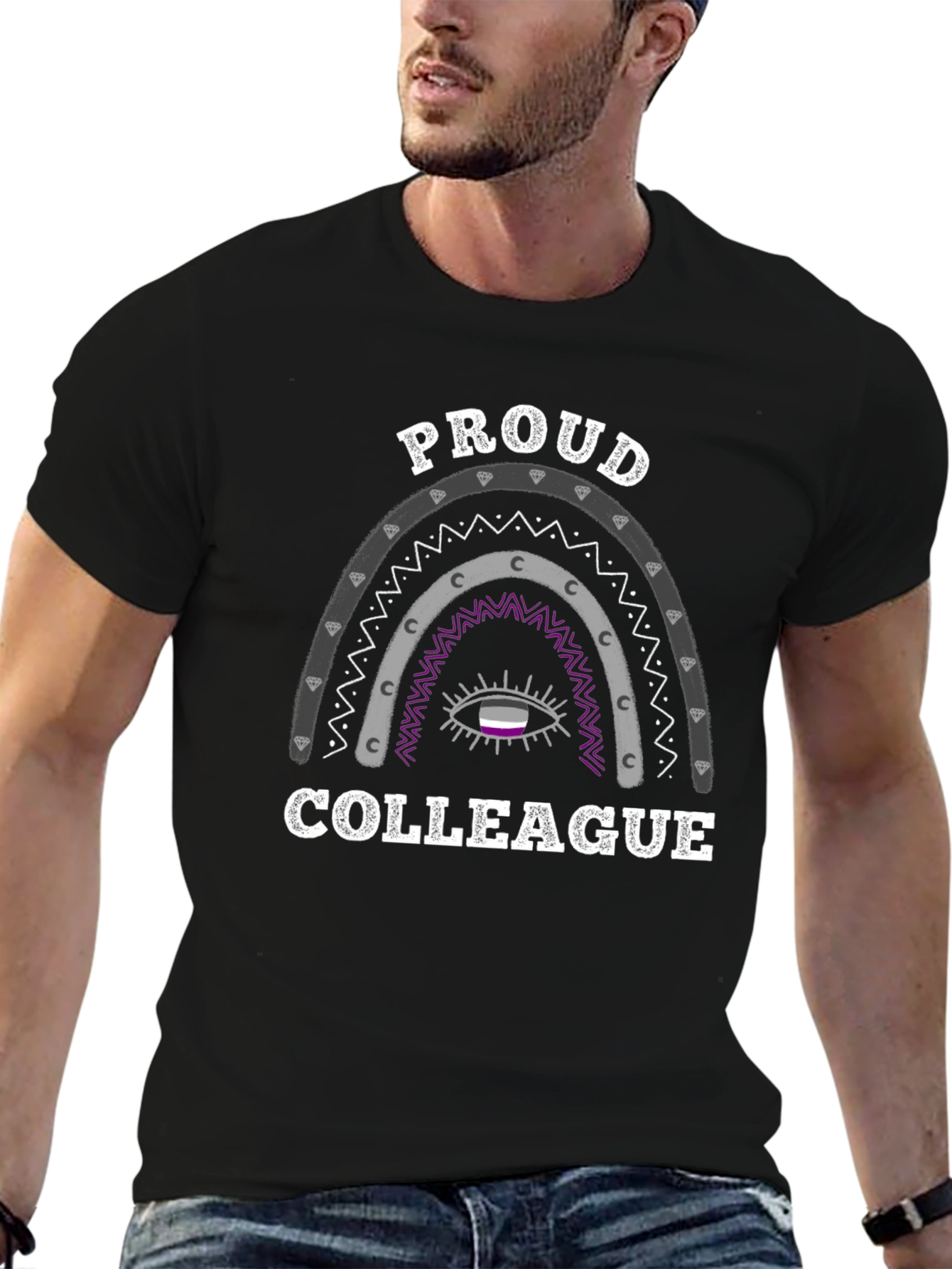 Black Proud Colleague Rainbow Graphic Tee view 6