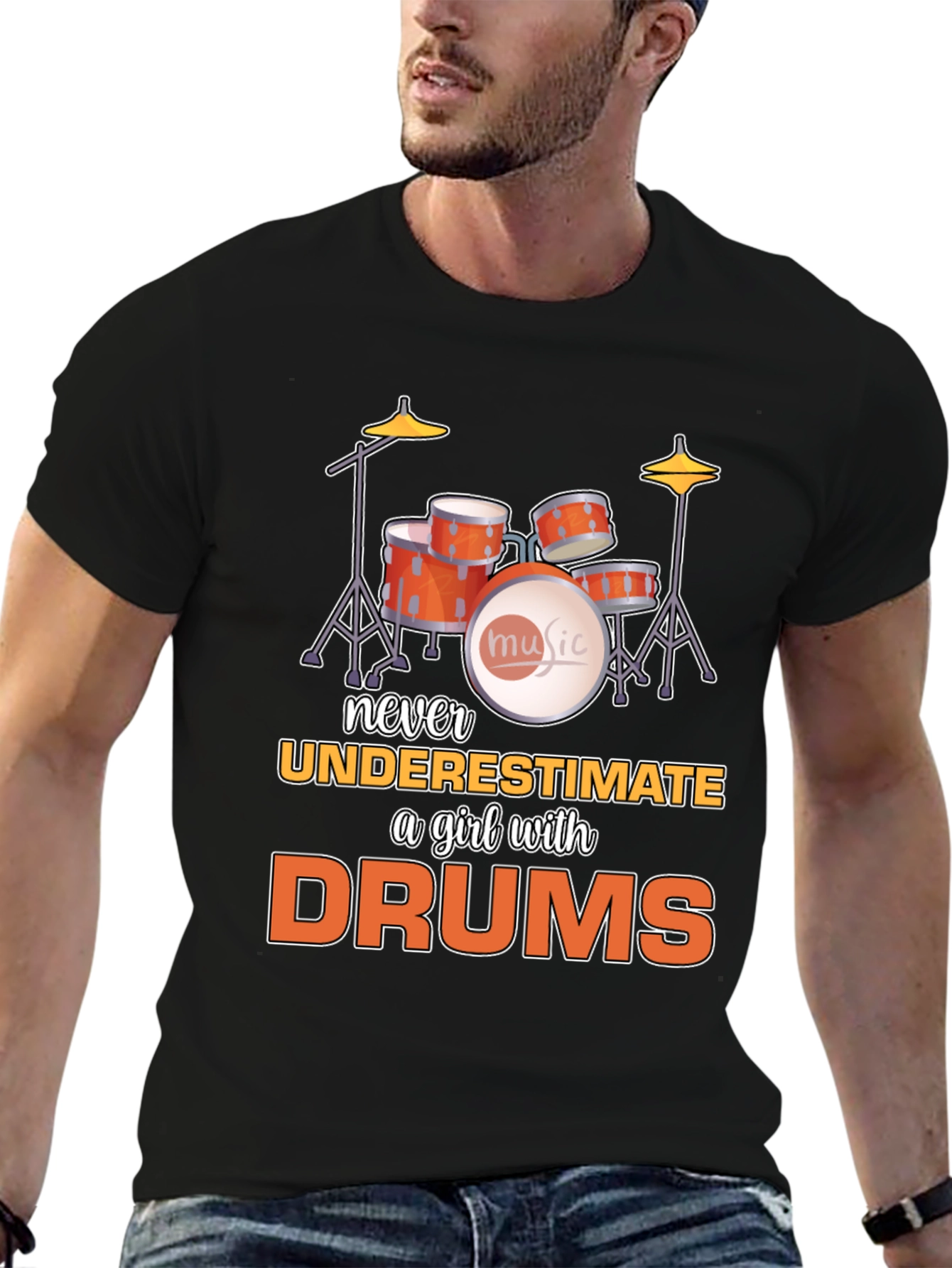 Black Never Underestimate a Girl with Drums T-Shirt view 6