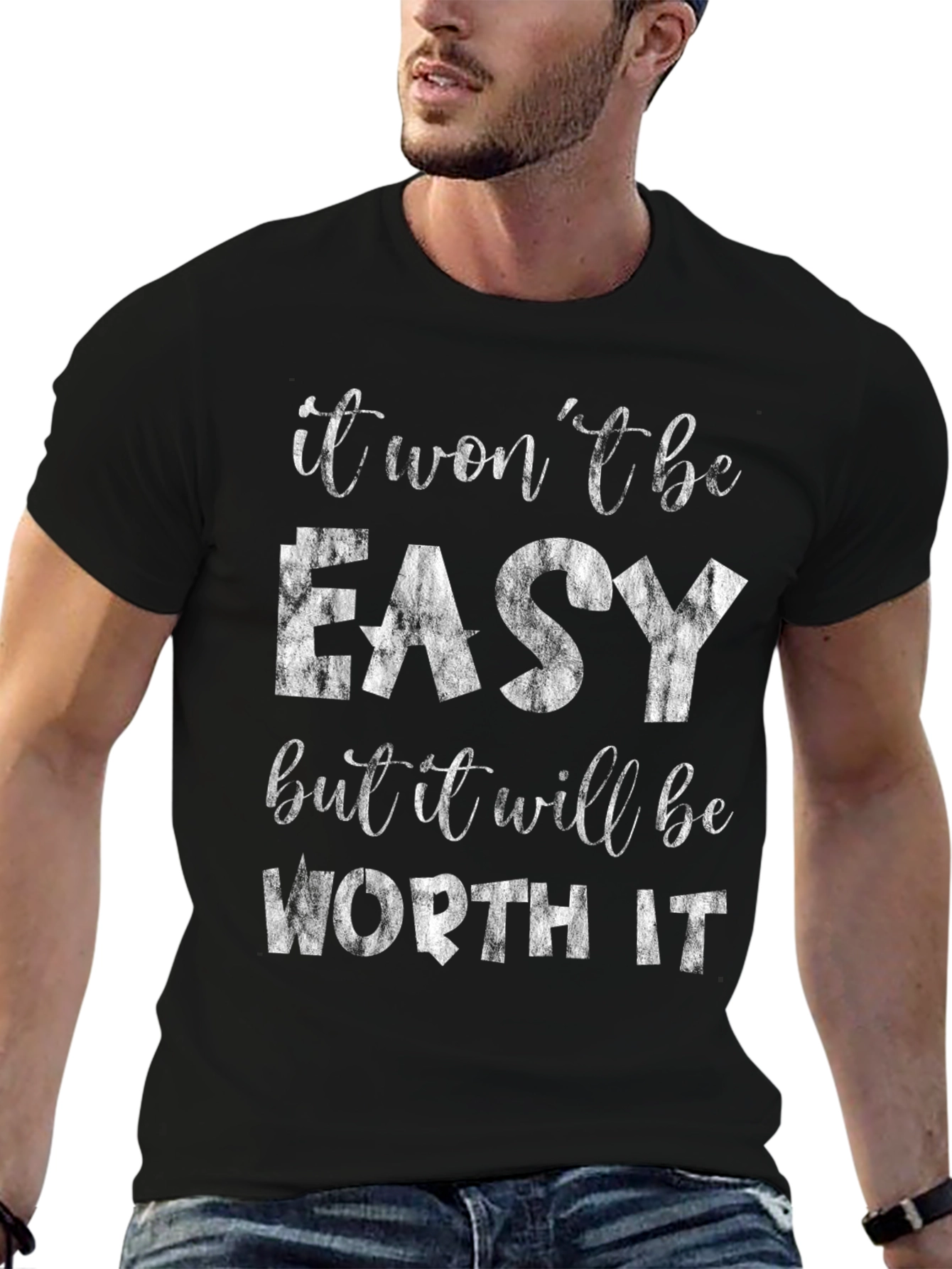 Black Motivational Graphic Tee - It Won't Be Easy, Worth It view 6