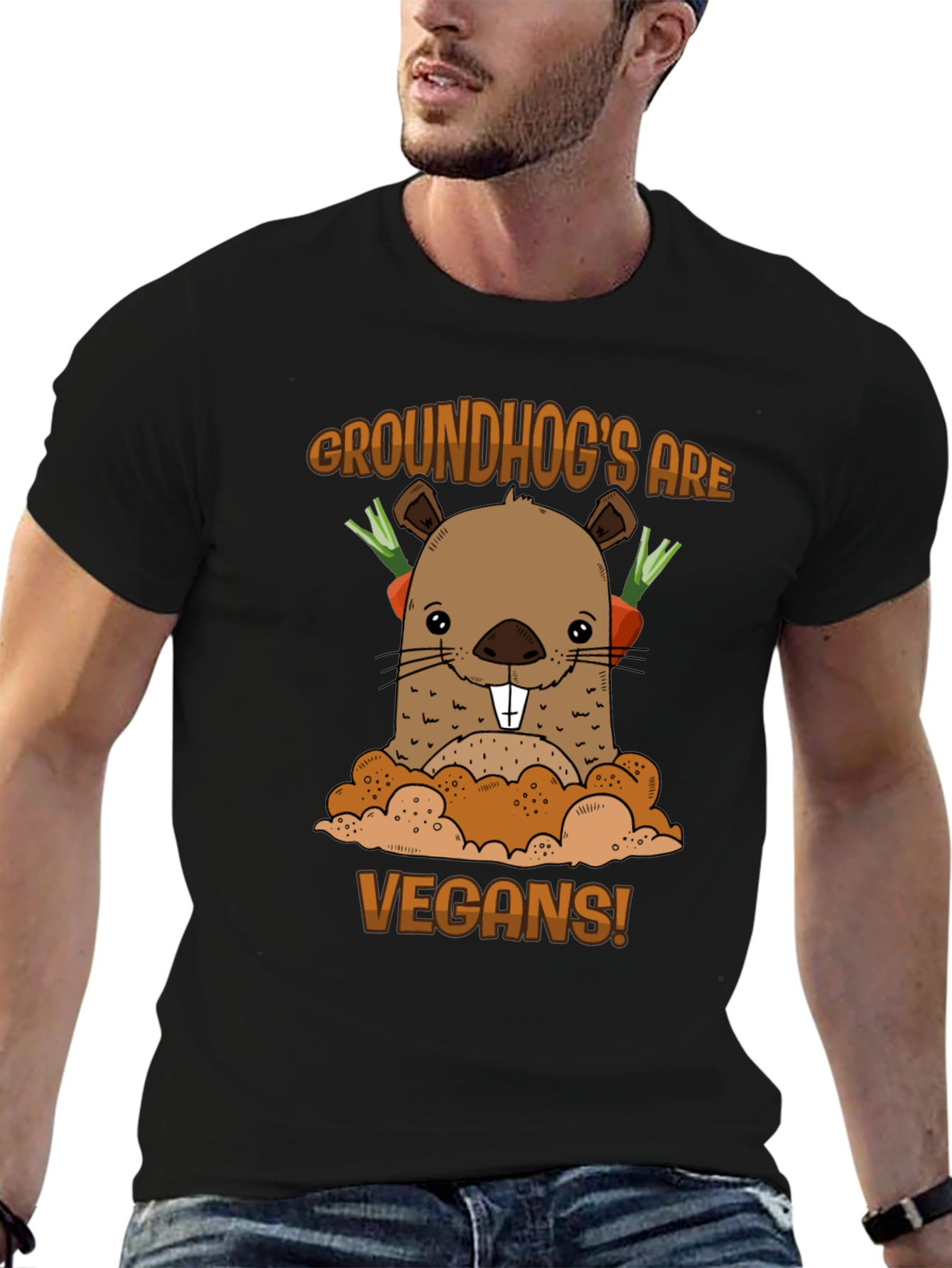 Black Groundhog Vegan T-Shirt - Cute Animal Tee view 6