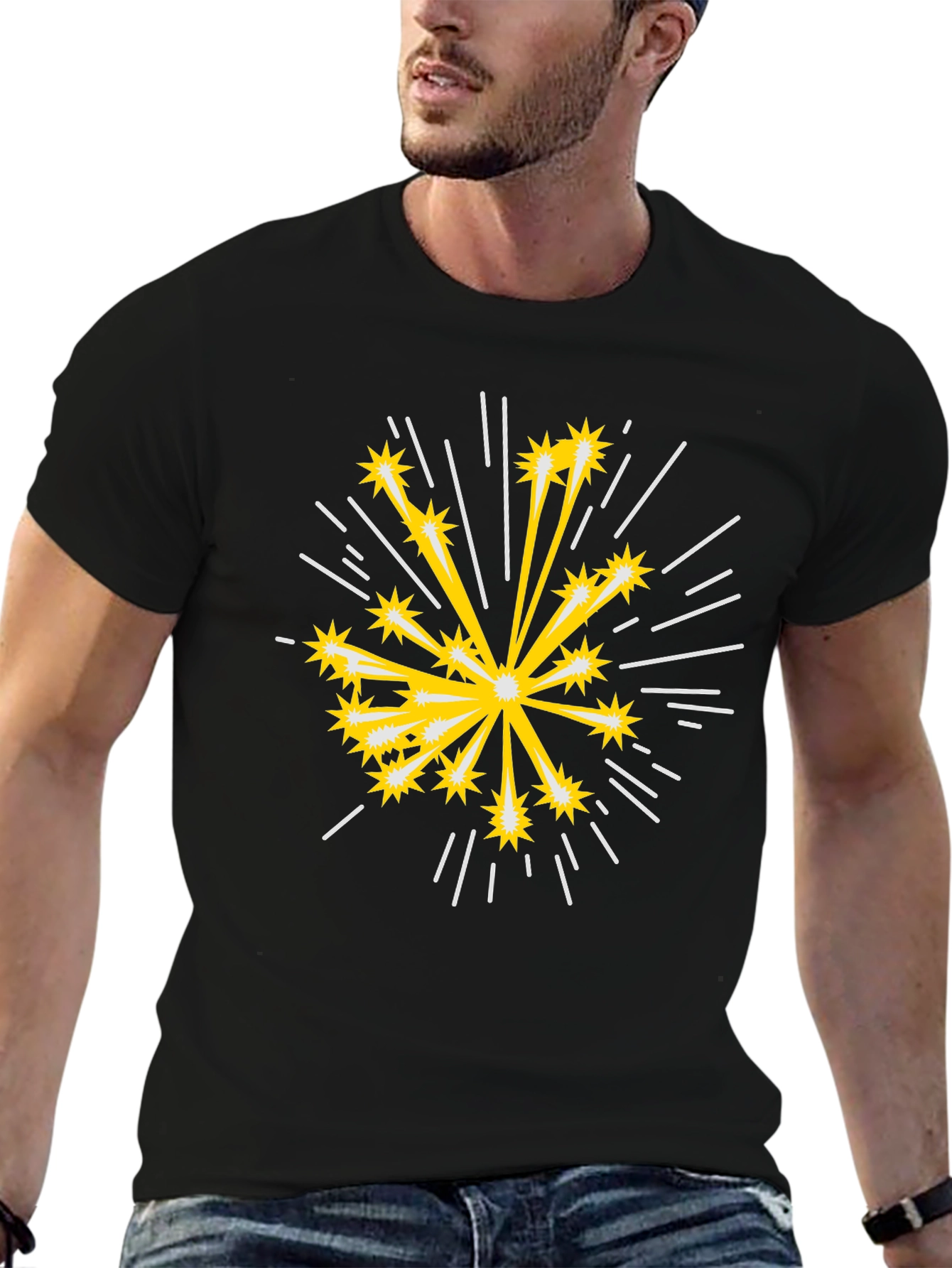 Black Starburst Graphic Black Cotton T-Shirt view 6