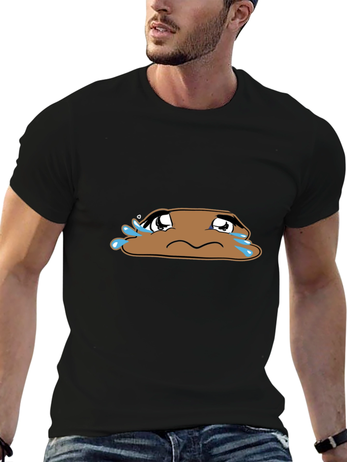 Black Sad Poop Emoji Black T-Shirt view 6