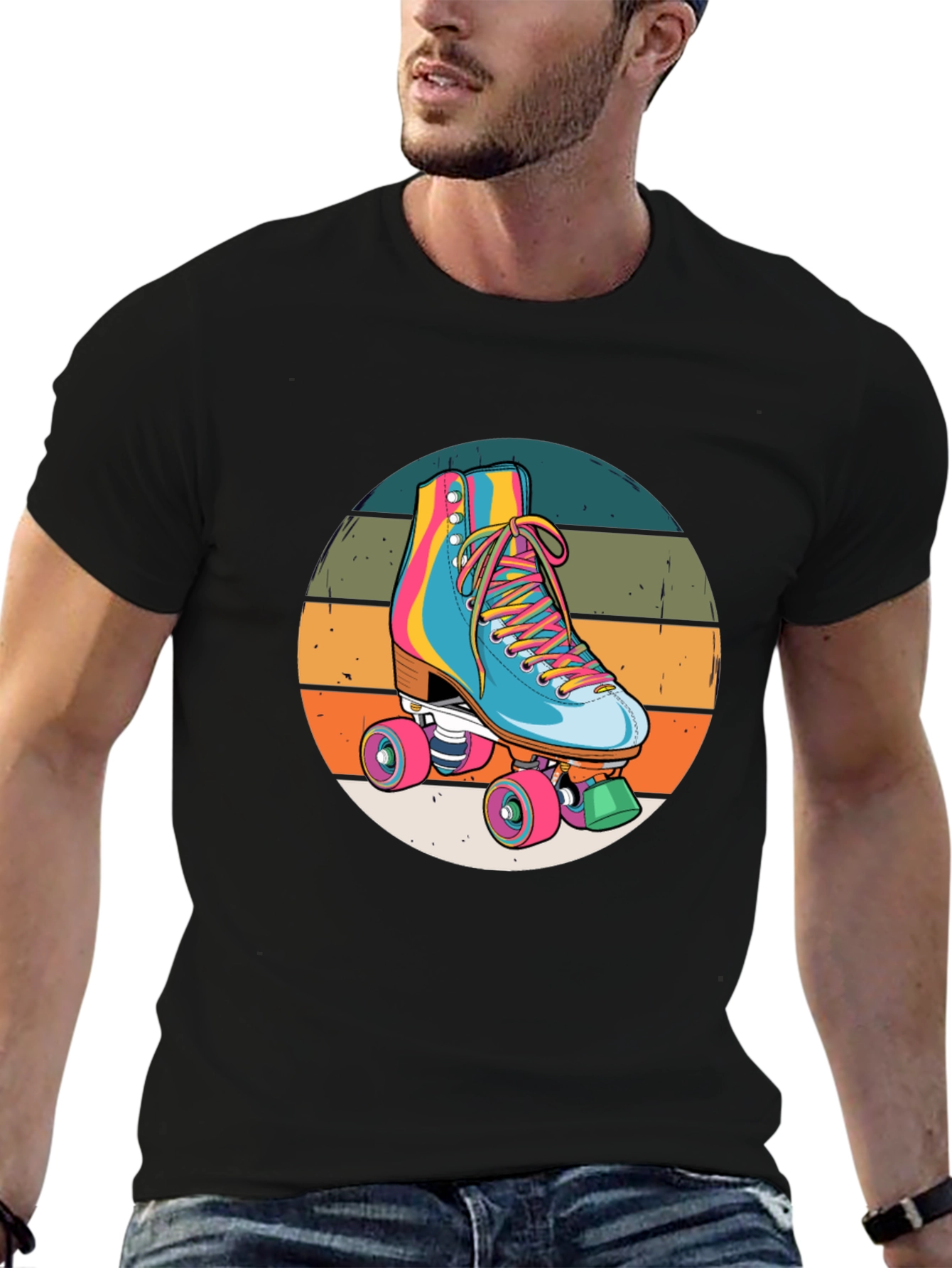 Black Retro Roller Skate Graphic Tee view 6