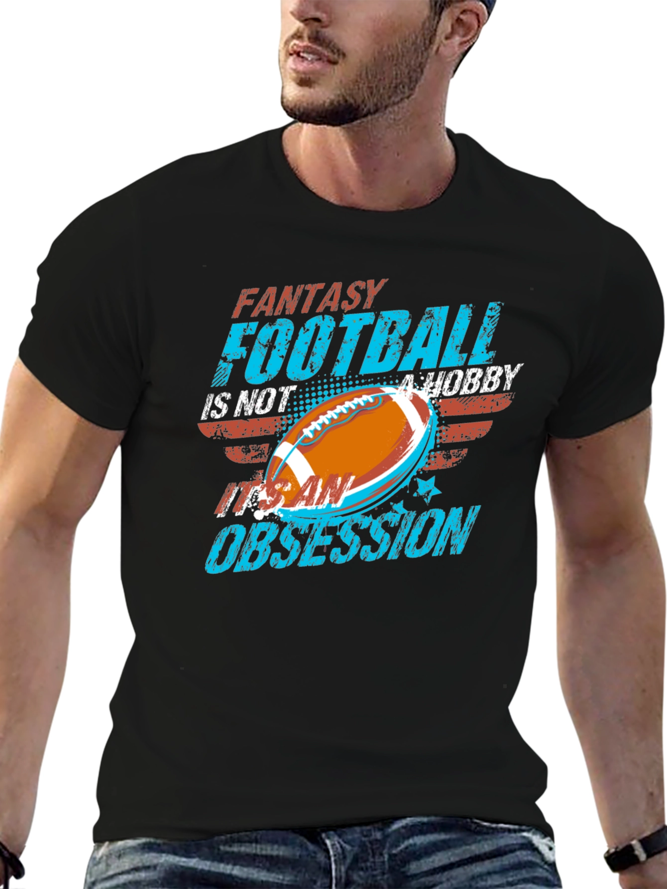 Black Fantasy Football Obsession T-Shirt view 6