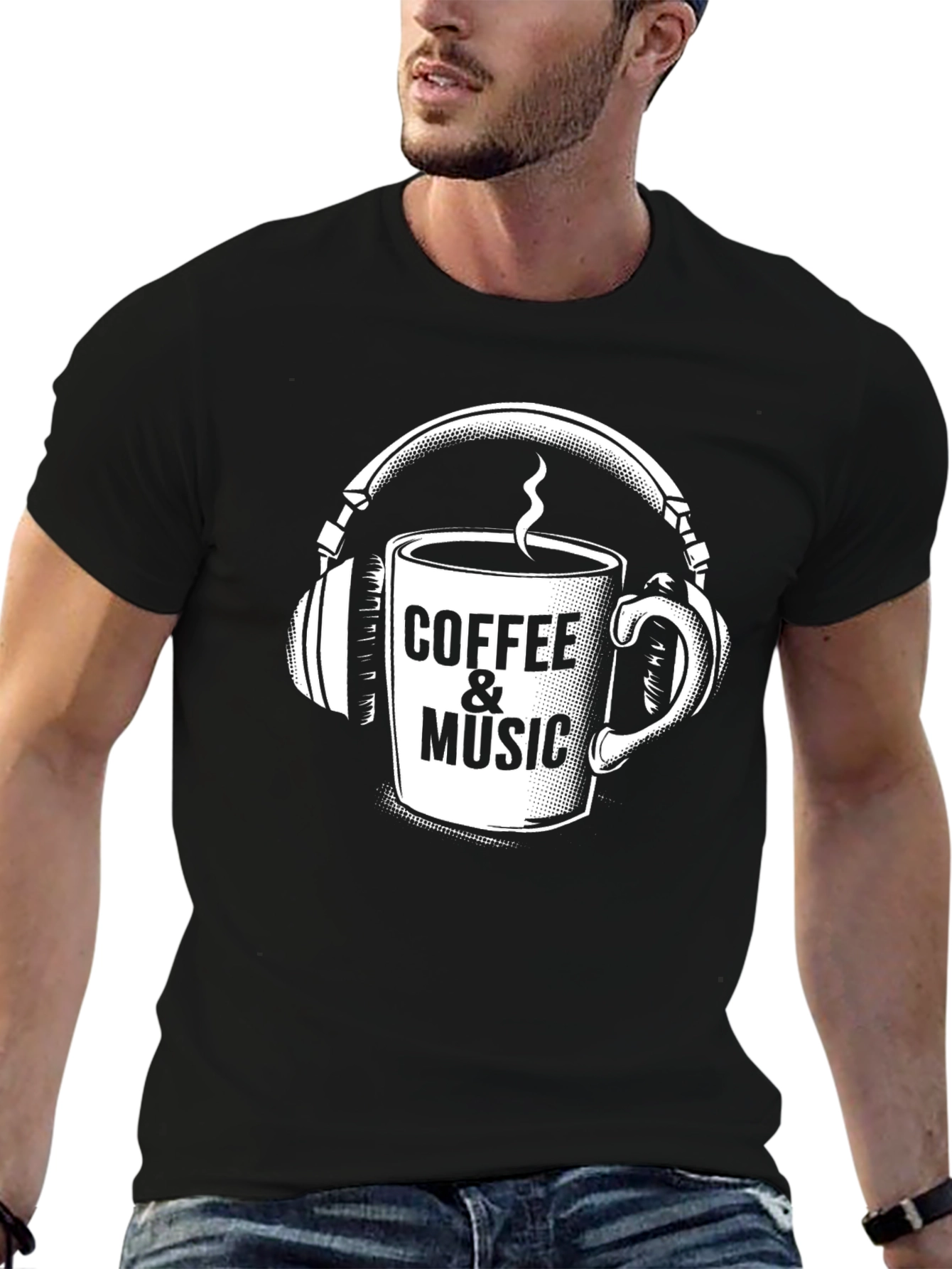 Black Coffee & Music Graphic T-Shirt - Black Casual Tee view 6