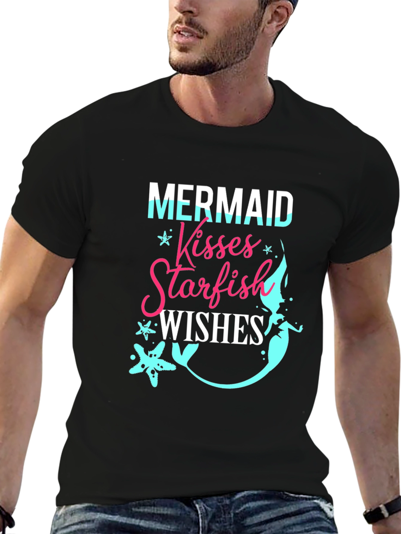 Black Mermaid Kisses Starfish Wishes Graphic T-Shirt view 6