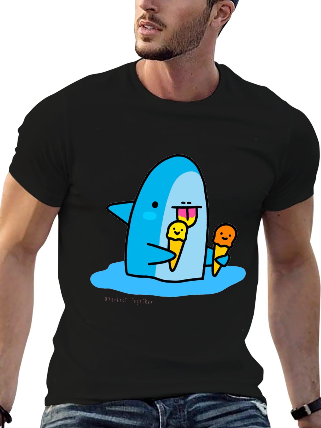 Black Shark Eating Ice Cream Graphic T-Shirt view 6