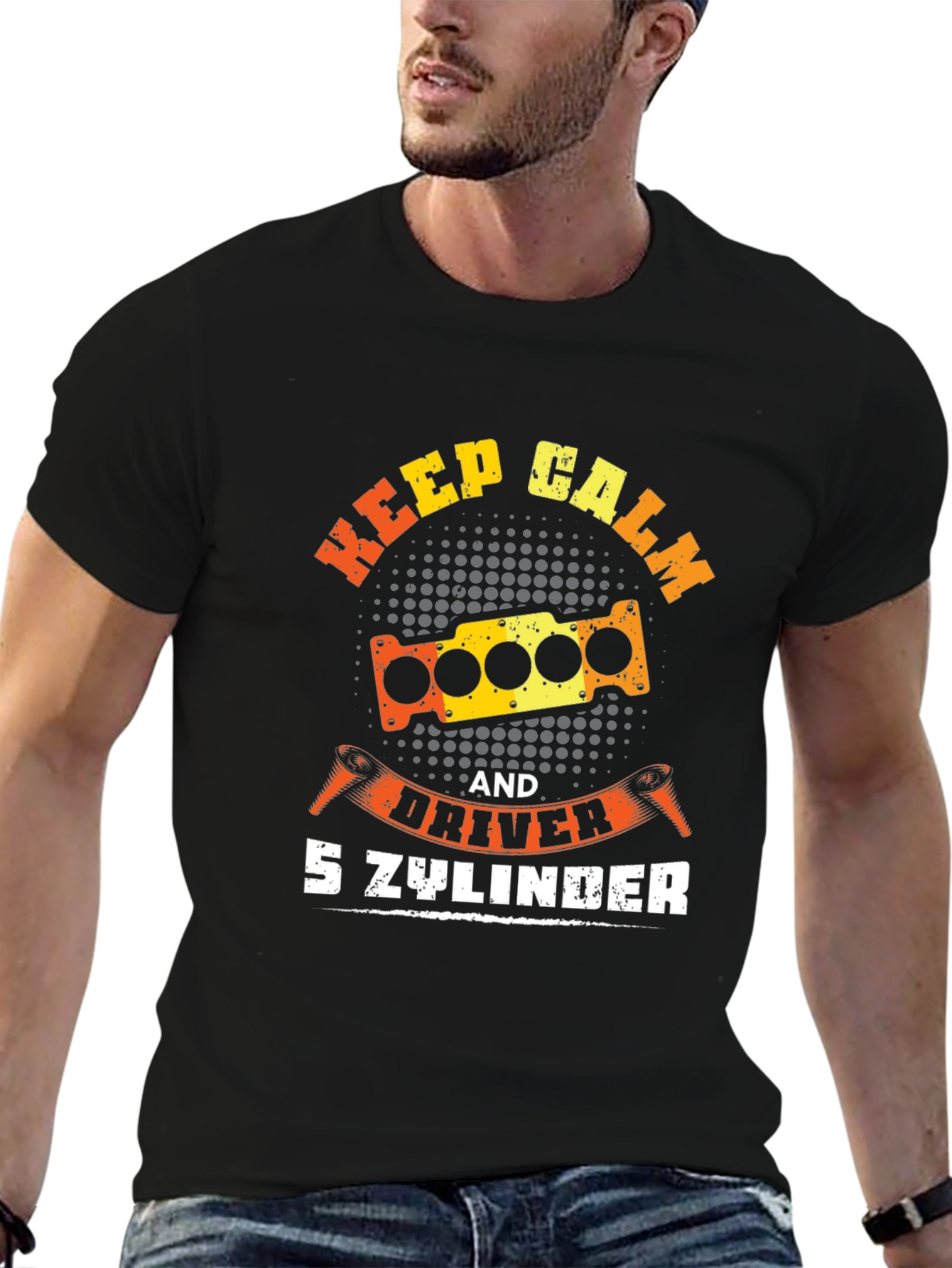 Black Keep Calm 5 Cylinder Driver Graphic Tee view 6