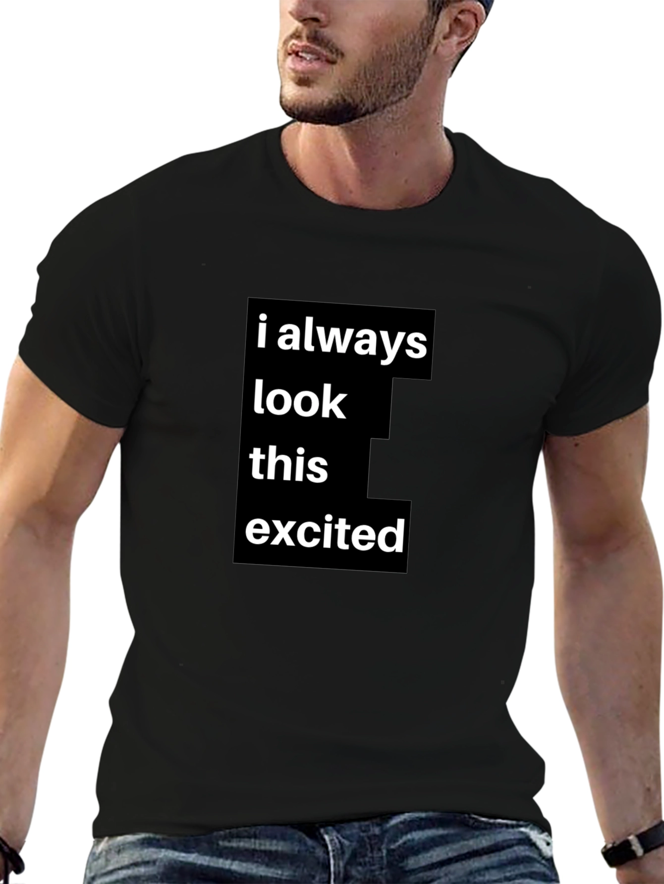Black Always Excited Graphic Tee - Black Casual Shirt view 6