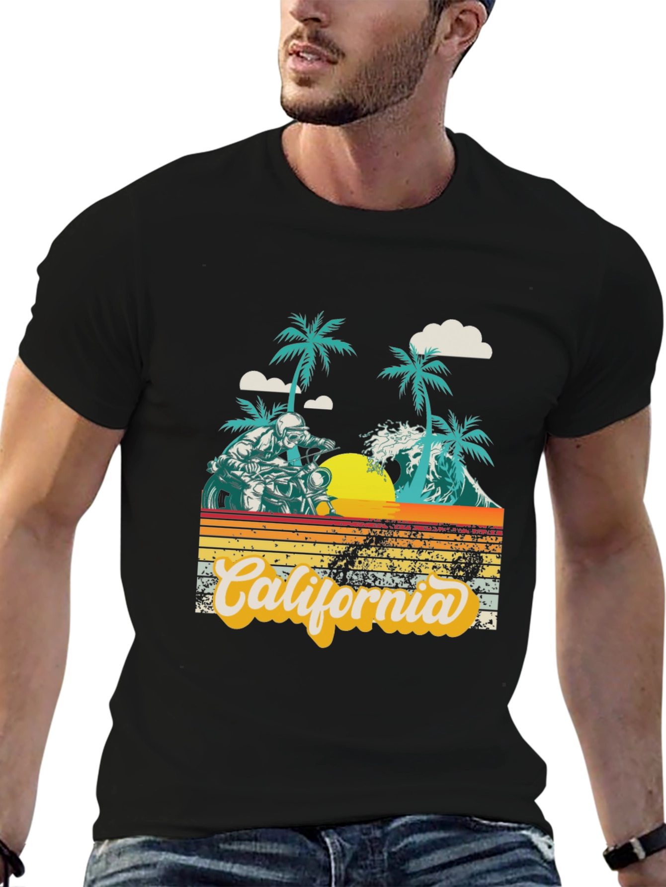 Black California Beach Motorcycle Graphic Tee view 6