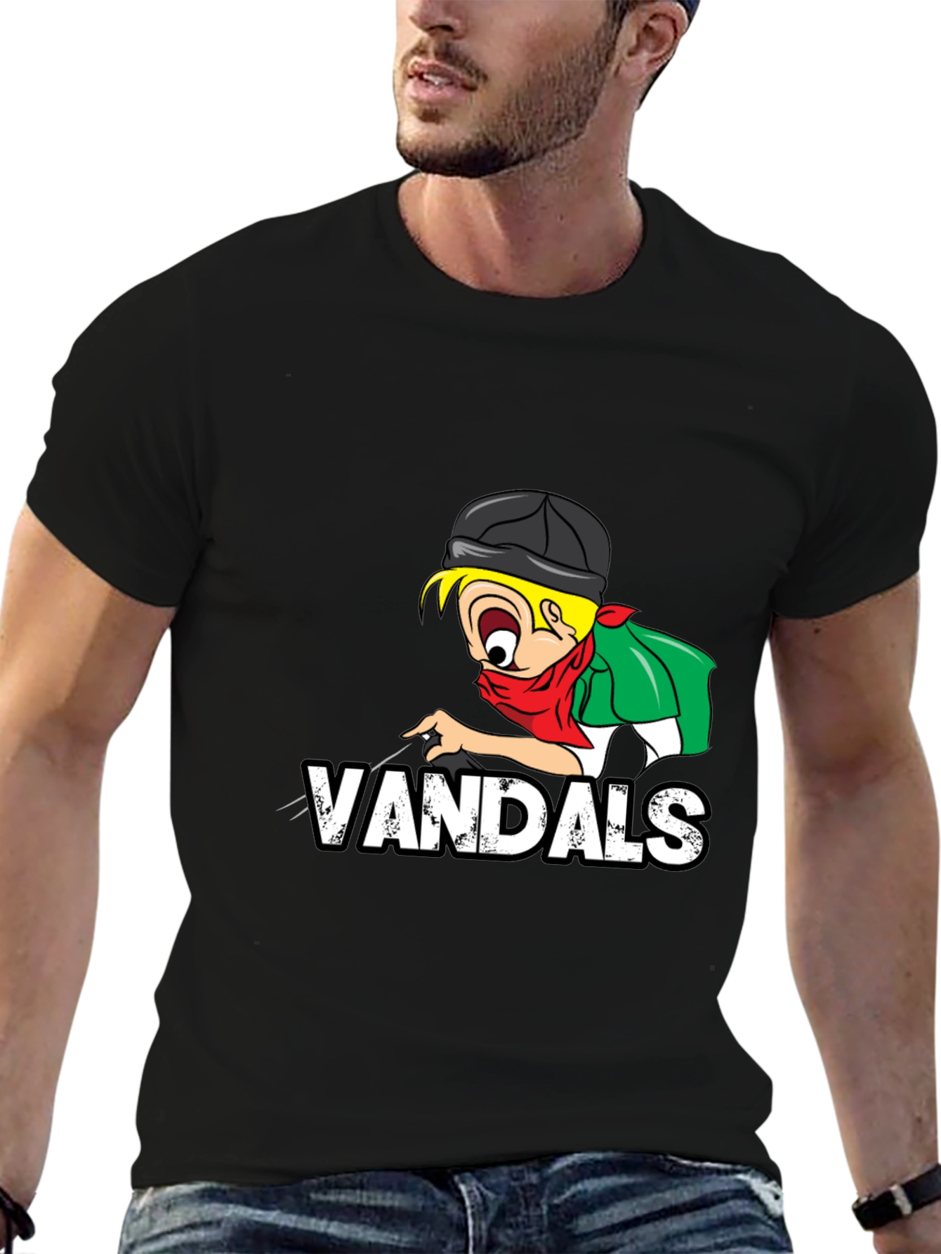 Black Vandals Cartoon Graphic Black T-Shirt view 6