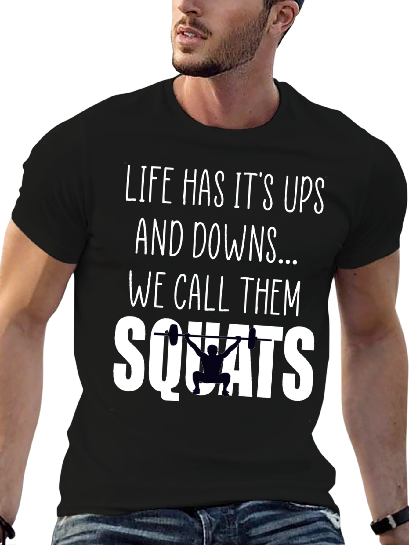 Black Life's Ups and Downs Squats T-Shirt view 6