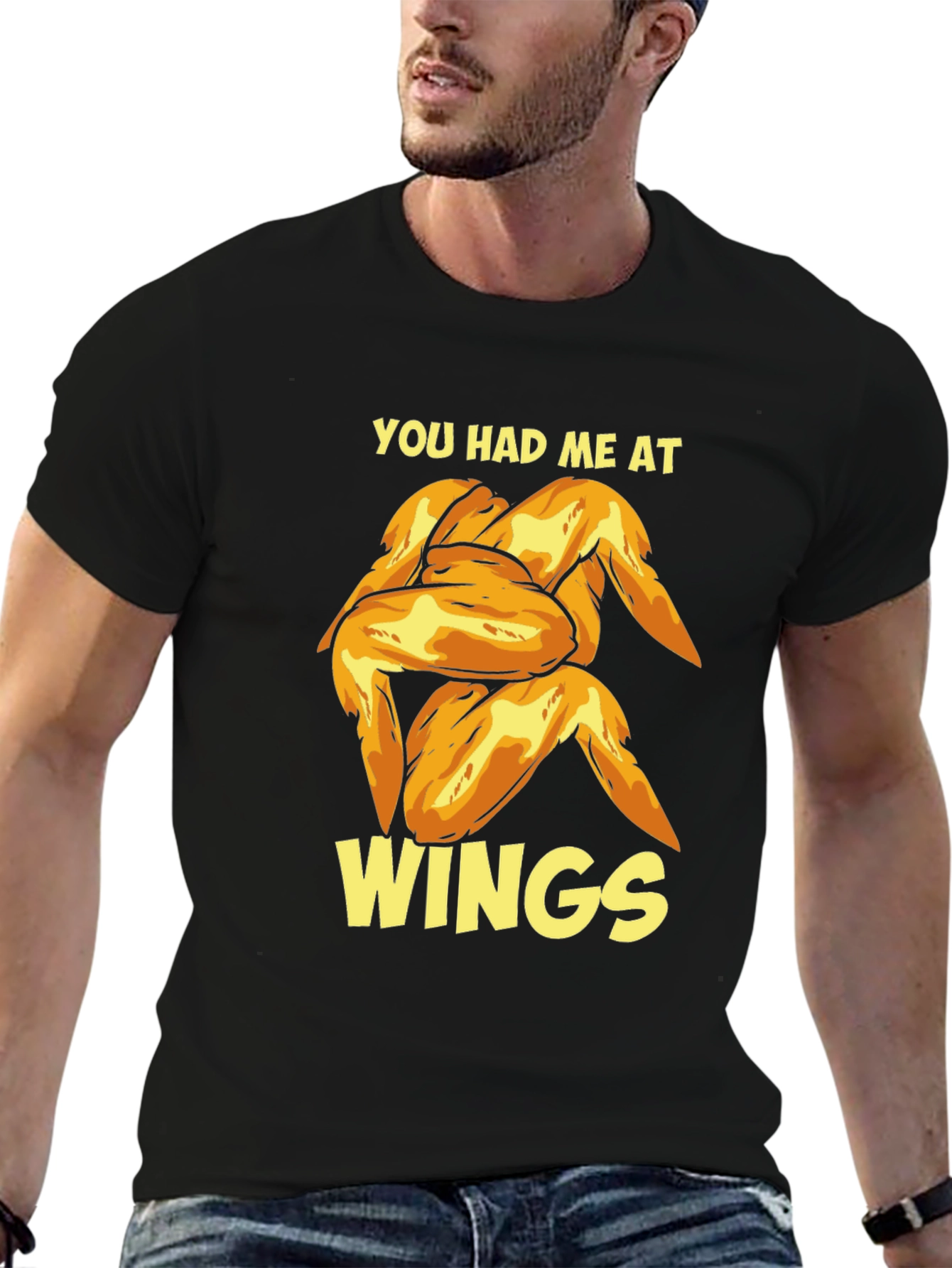 Black You Had Me At Wings - Novelty Graphic T-Shirt view 6