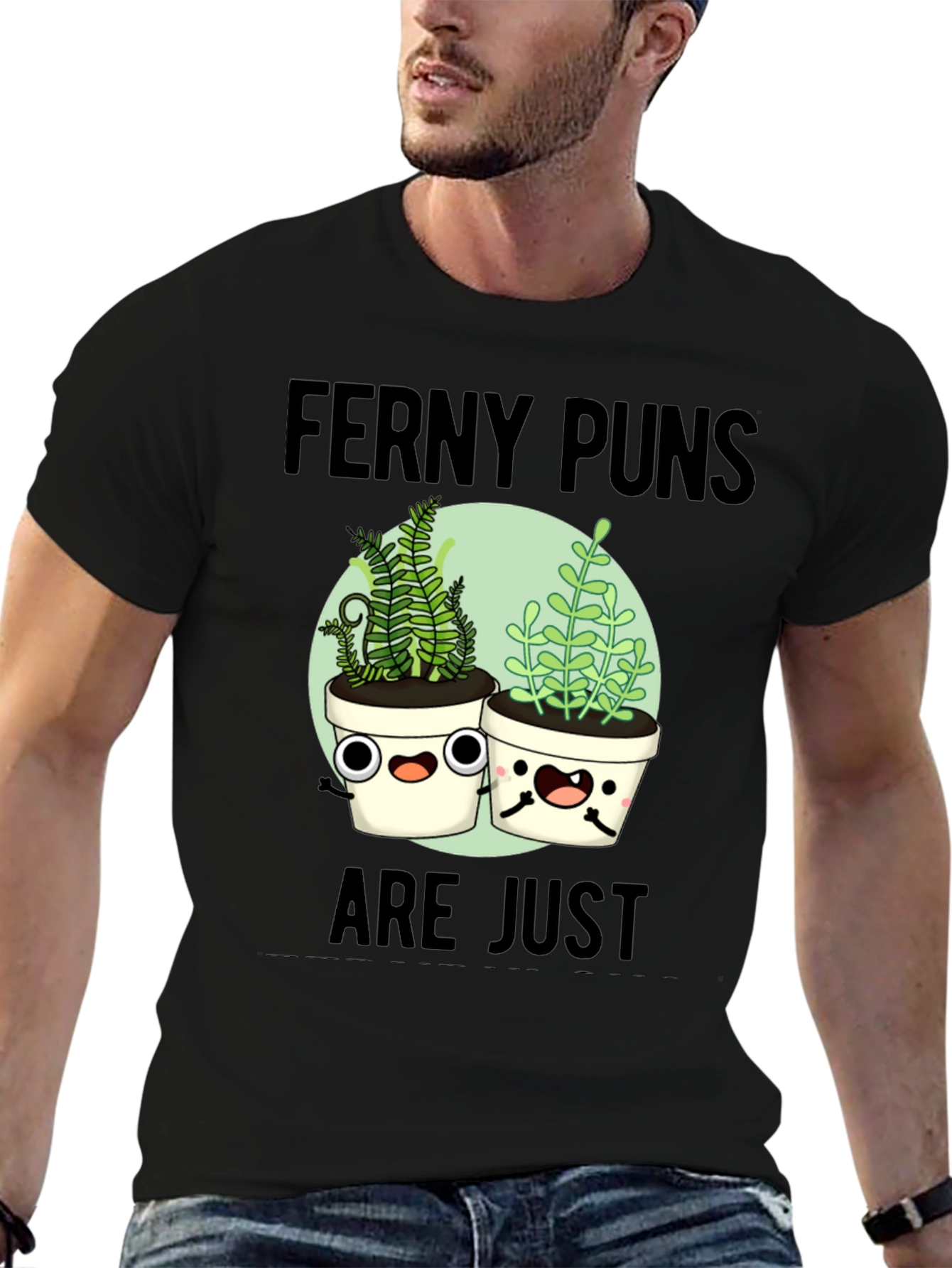 Black Ferny Puns T-Shirt - Funny Plant Humor Tee view 6