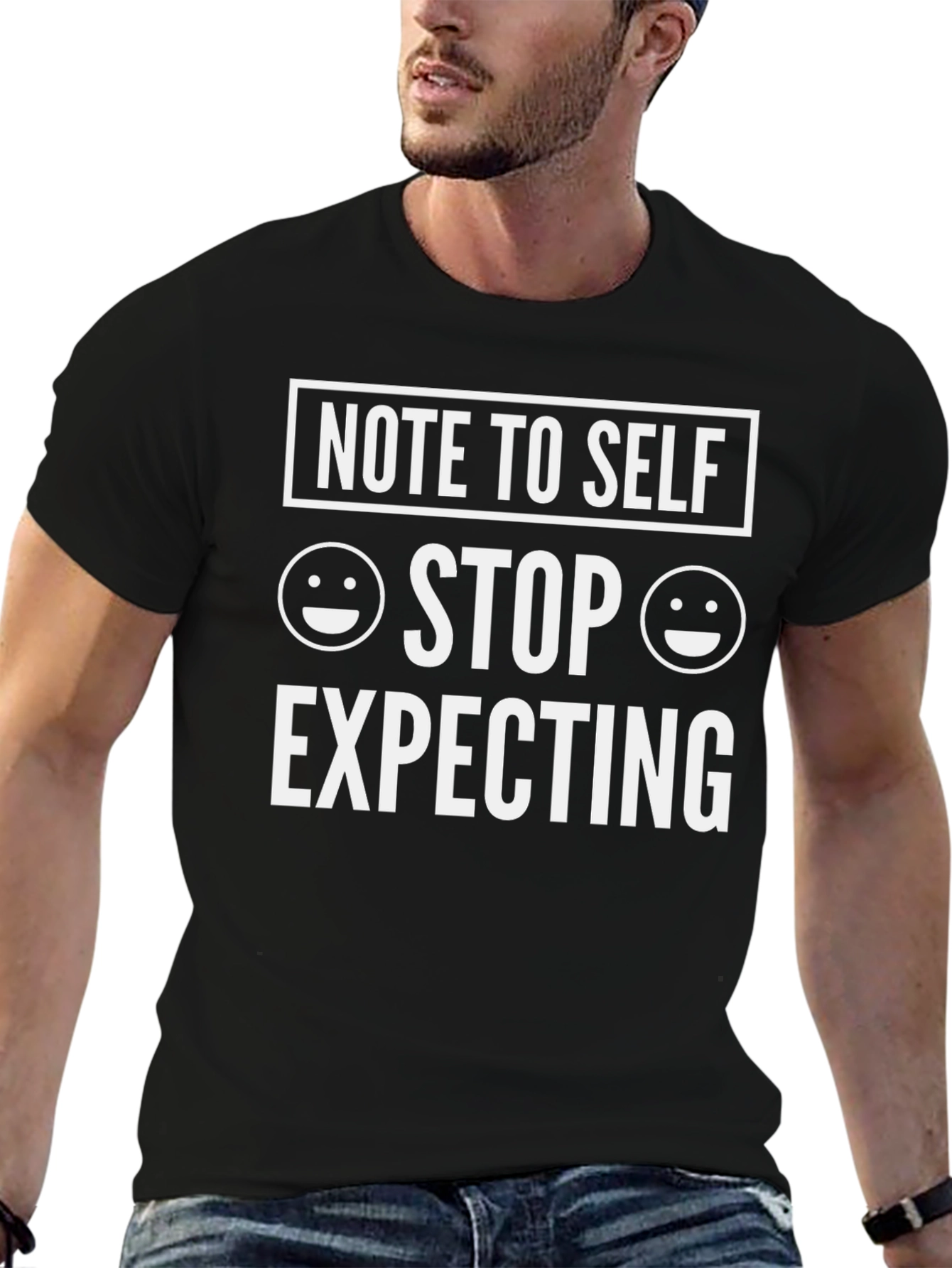 Black Funny "Note to Self" Graphic Tee - Stop Expecting view 6