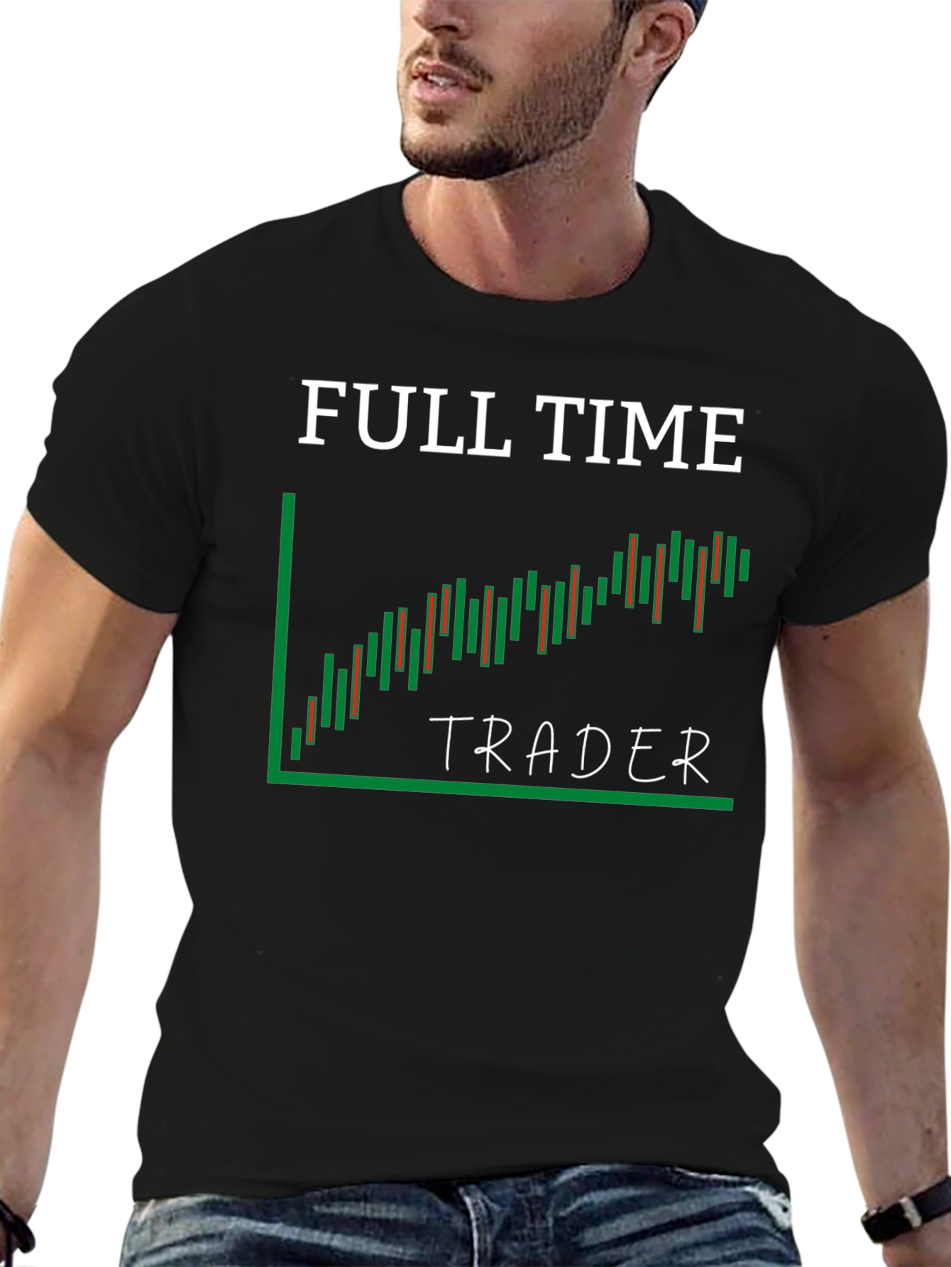 Black Full Time Trader T-Shirt - Stock Market Candlestick Chart view 6