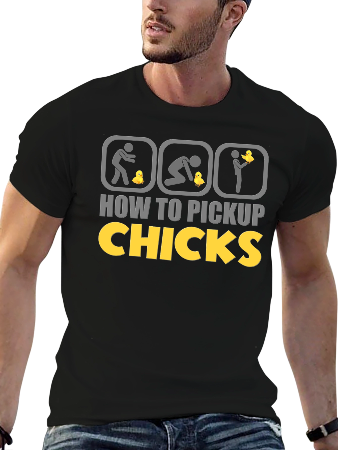 Black How to Pickup Chicks Graphic Tee view 6