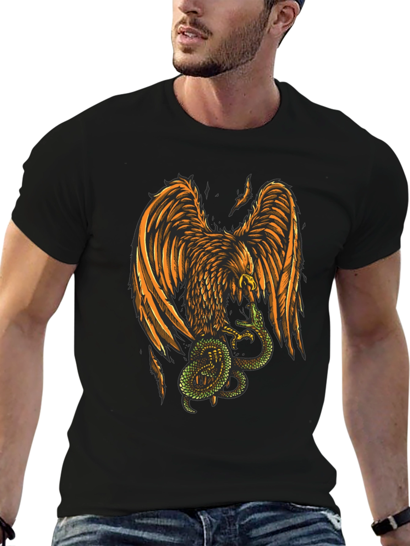 Black Eagle & Snake Graphic T-Shirt - Stylish Mens Tee view 6